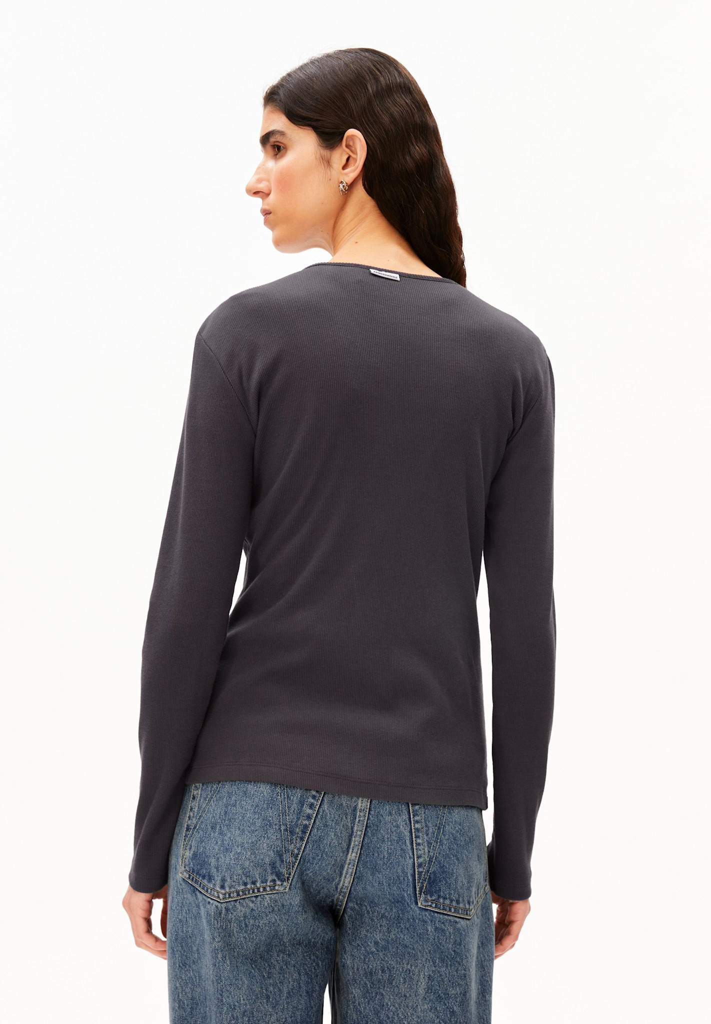 Armedangels Armedangels, Rib Button Longsleeve, dark steel, XS