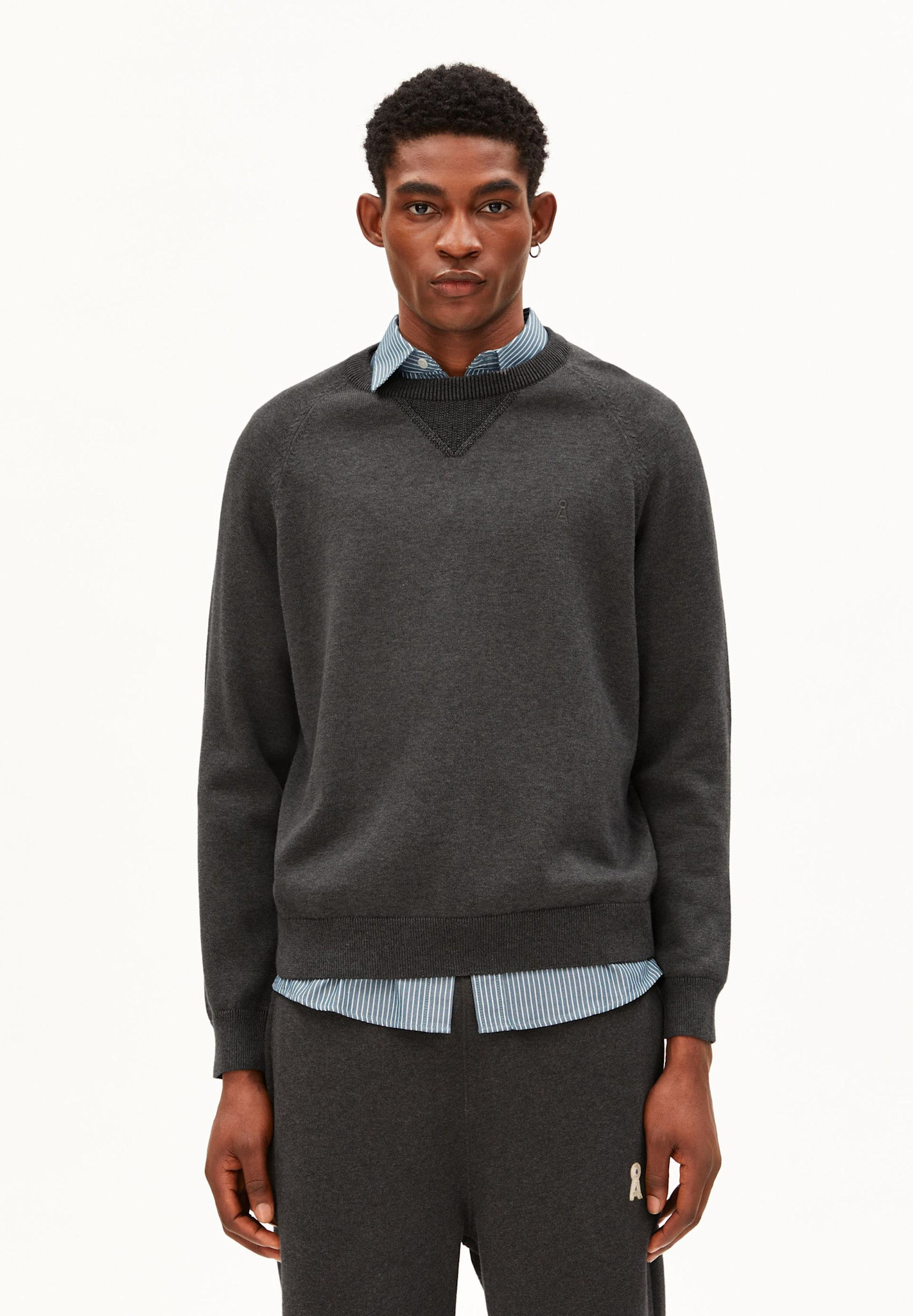Armedangels Armedangels, Cotton Knit Sweater, mid silver melange-black, M