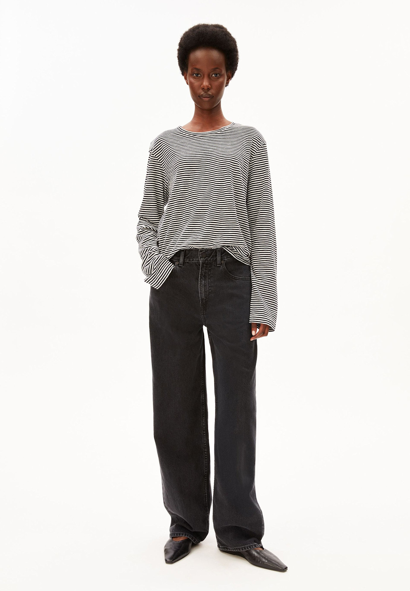 Armedangels Armedangels, Slub Jersey Stripe LS, black-oatmilk, M