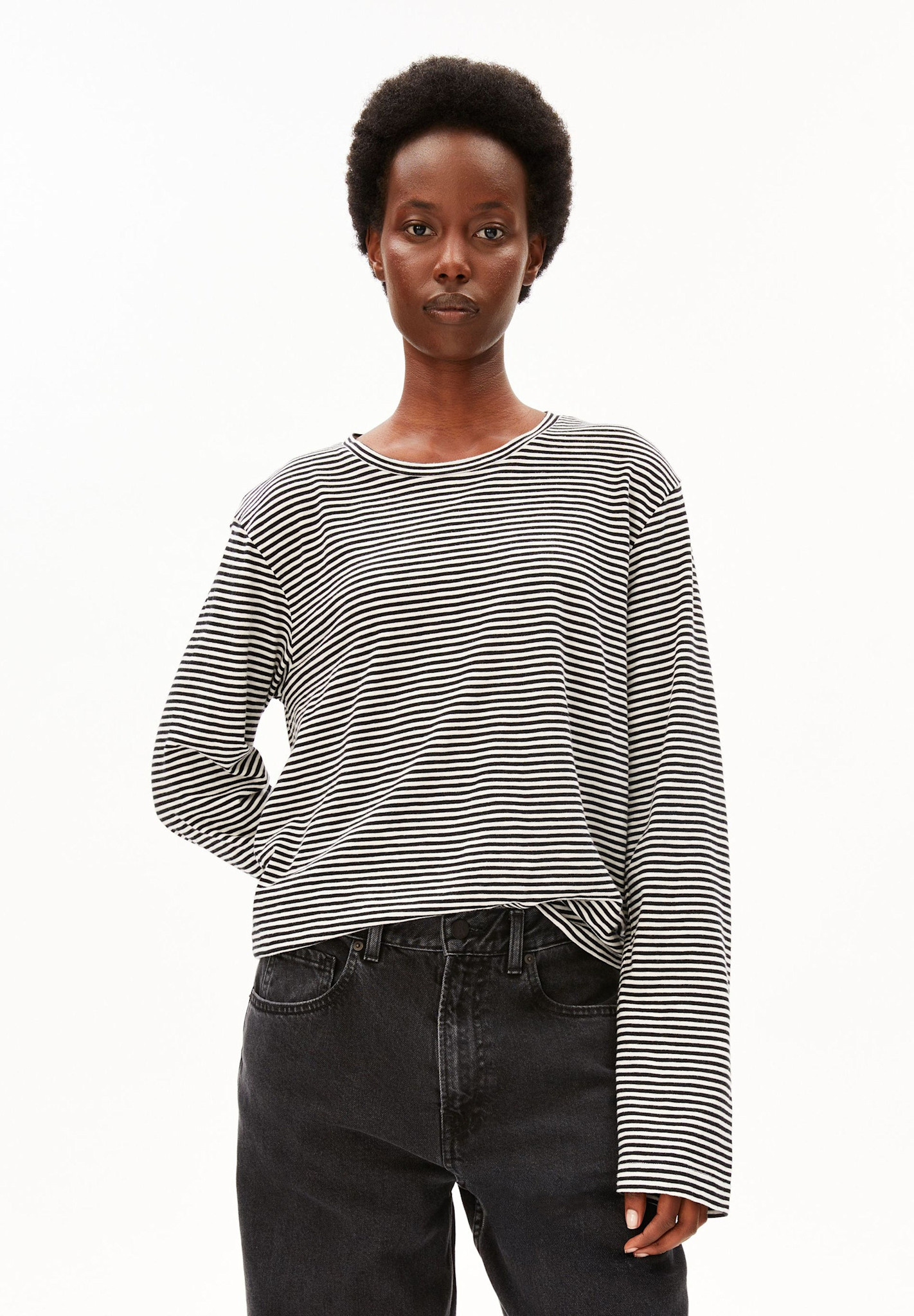 Armedangels Armedangels, Slub Jersey Stripe LS, black-oatmilk, S