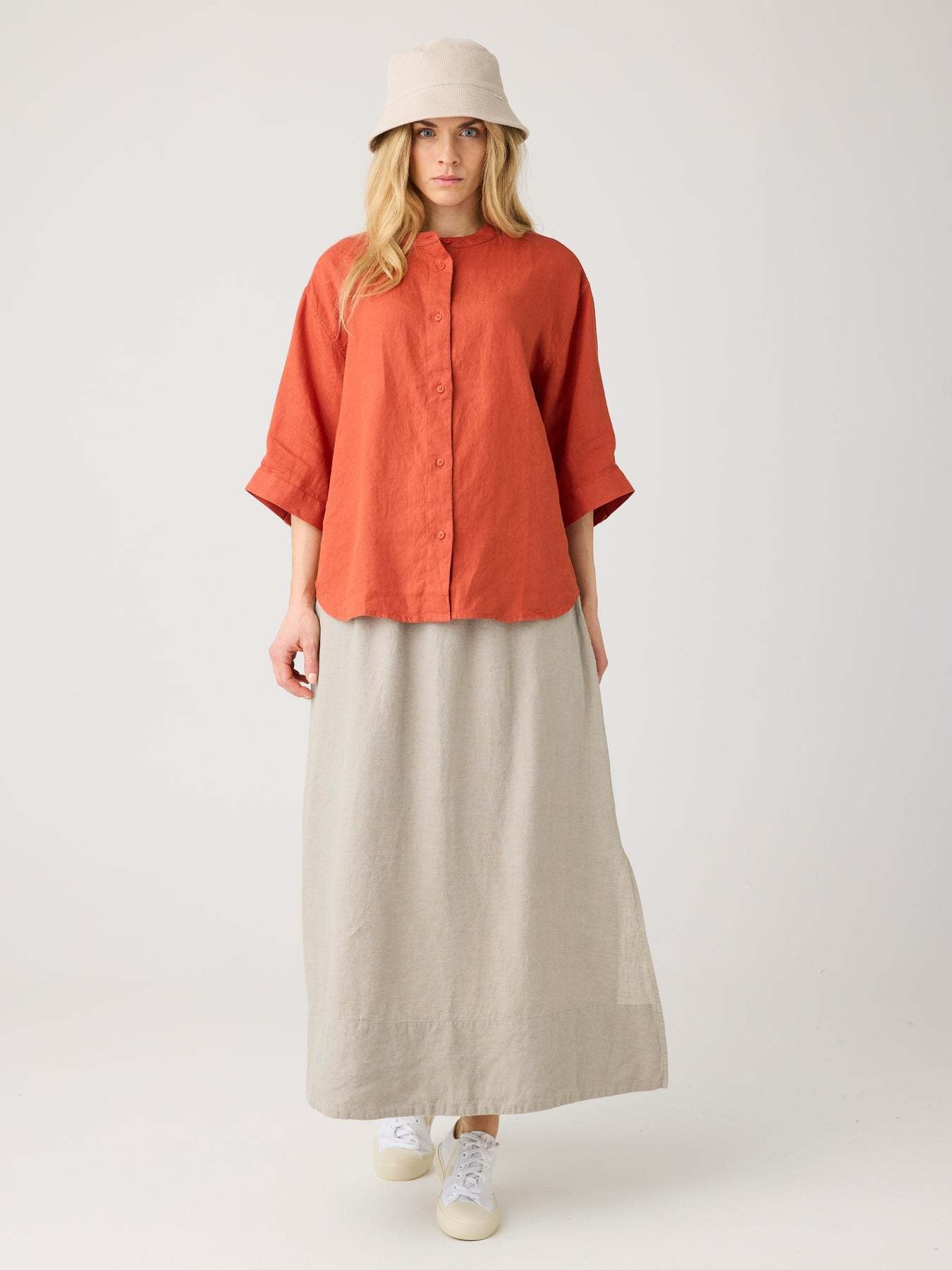 KnowledgeCotton Apparel KnowledgeCotton, Organic Linen Shirt, burnt brick, L