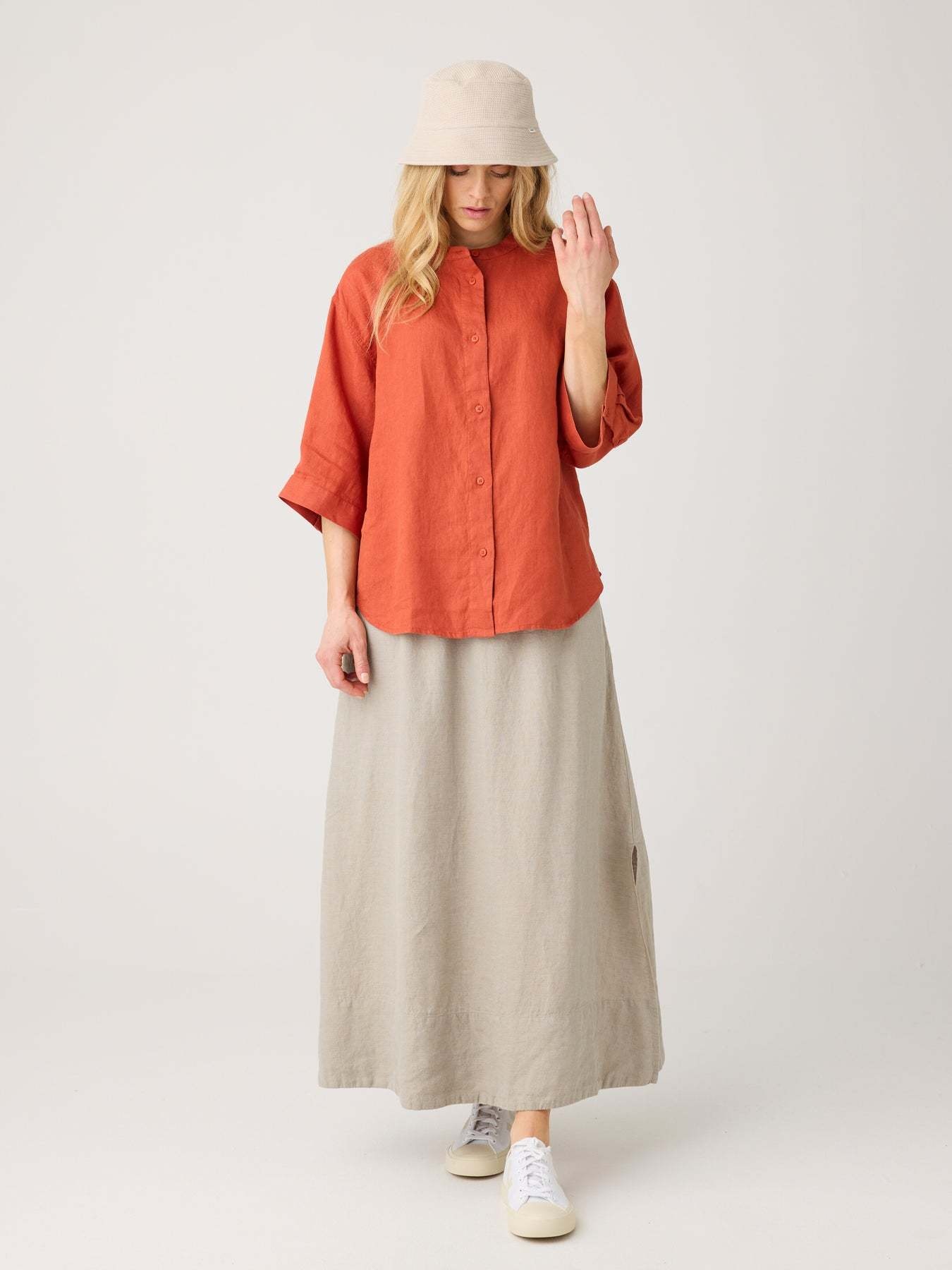 KnowledgeCotton Apparel KnowledgeCotton, Organic Linen Shirt, burnt brick, L