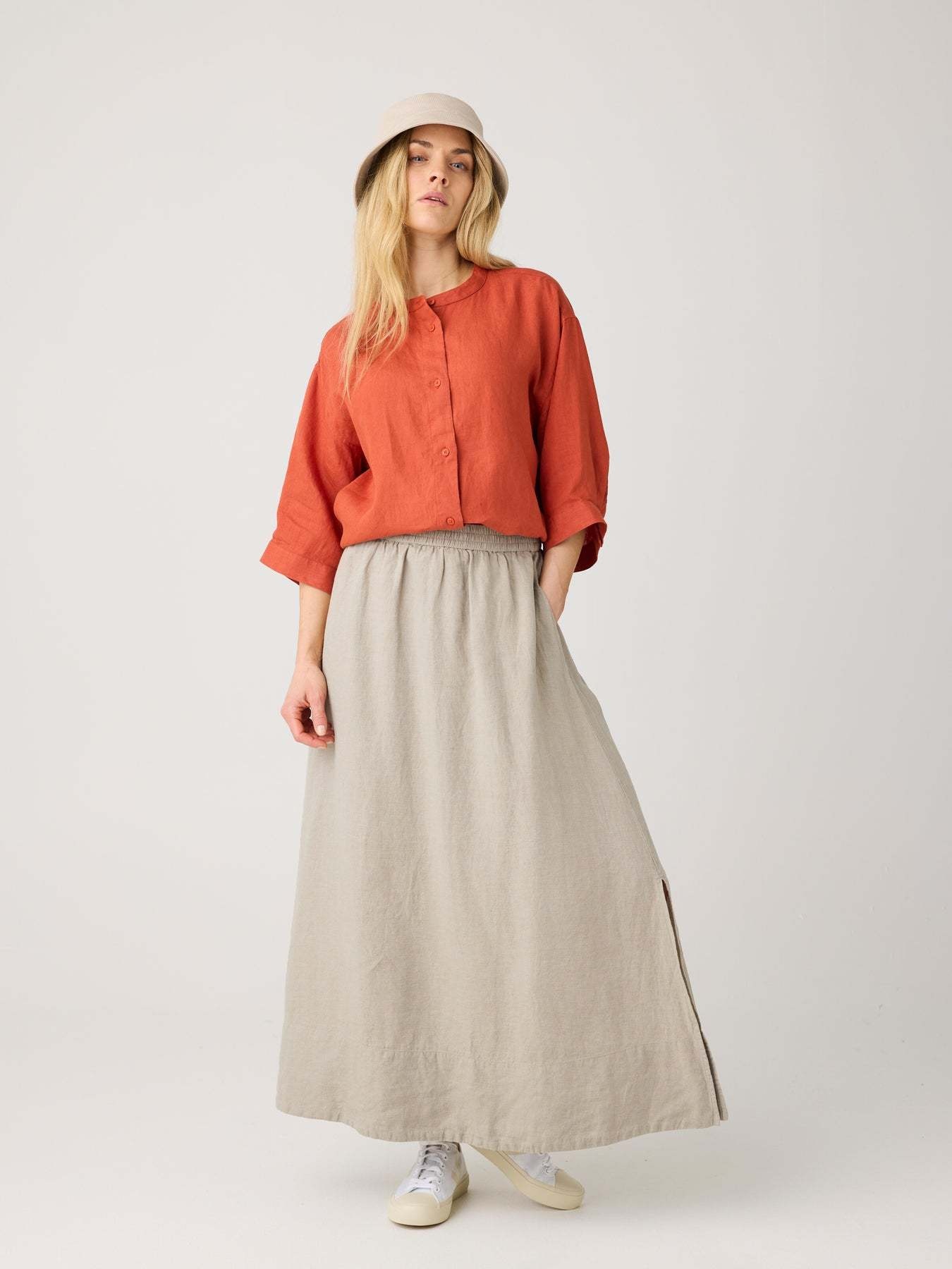 KnowledgeCotton Apparel KnowledgeCotton, Organic Linen Shirt, burnt brick, XS