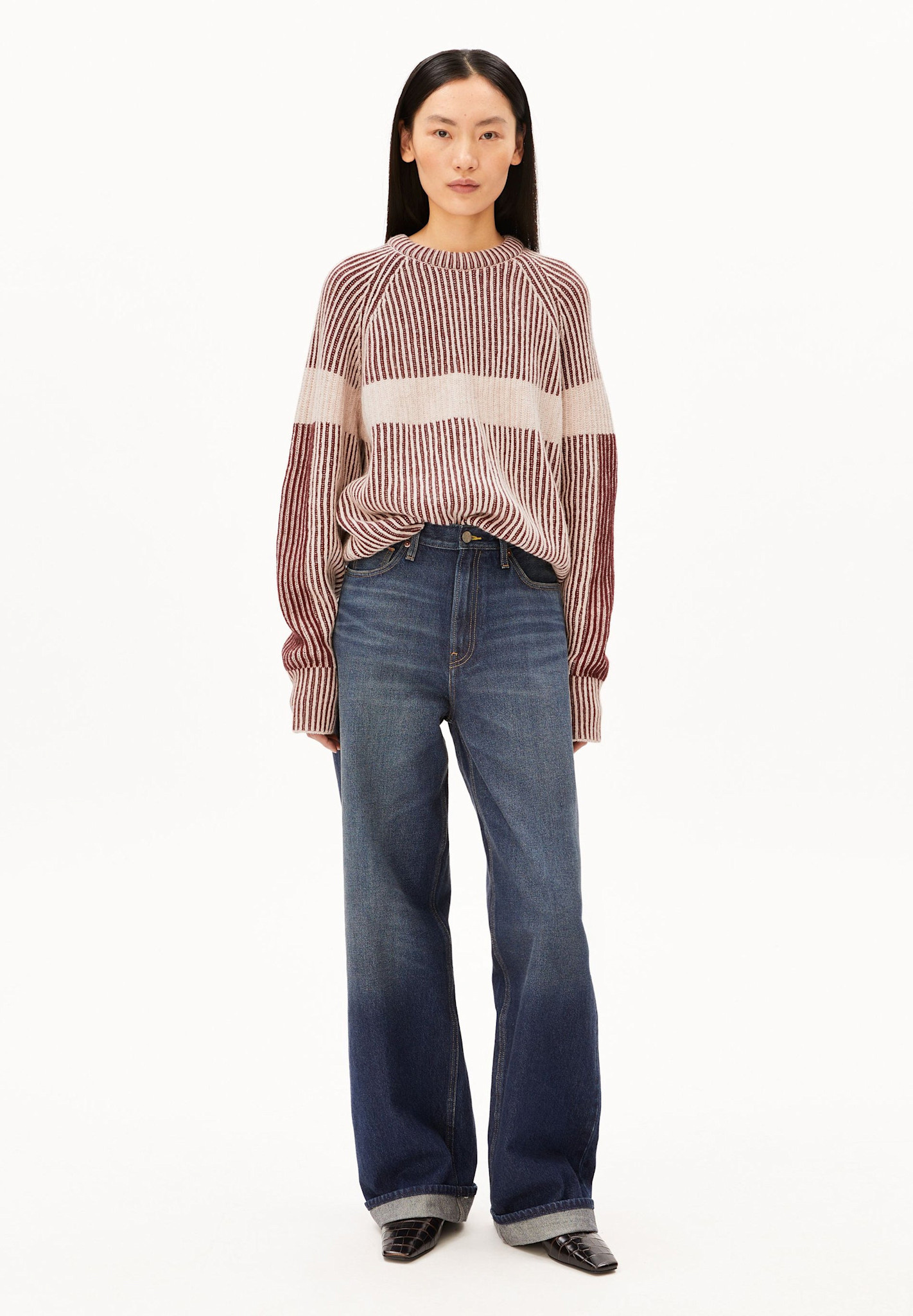 Armedangels Armedangels, Rib Striped Sweater, honey mel.-velvet red, L