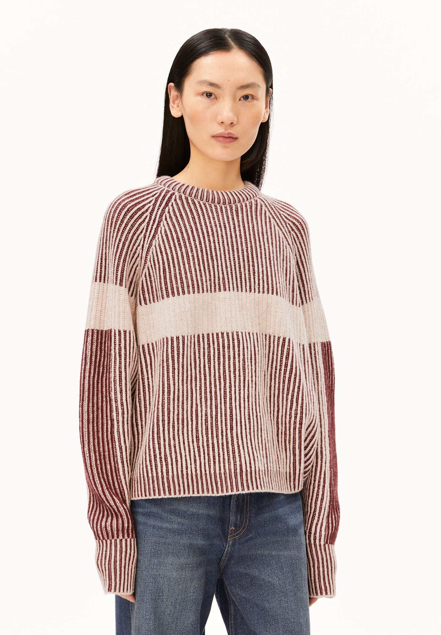 Armedangels Armedangels, Rib Striped Sweater, honey mel.-velvet red, S