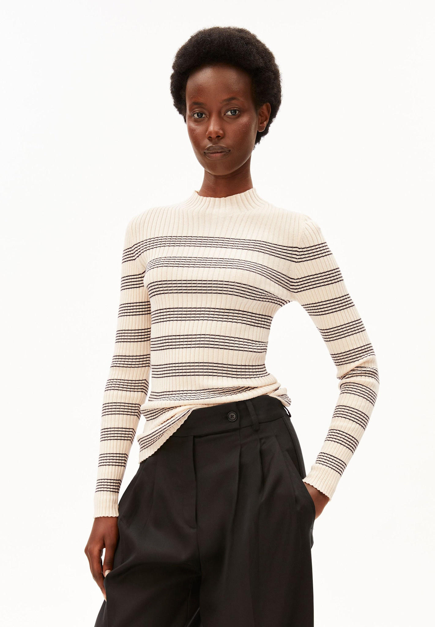 Armedangels Armedangels, Alaania Striped, oatmilk-black, L