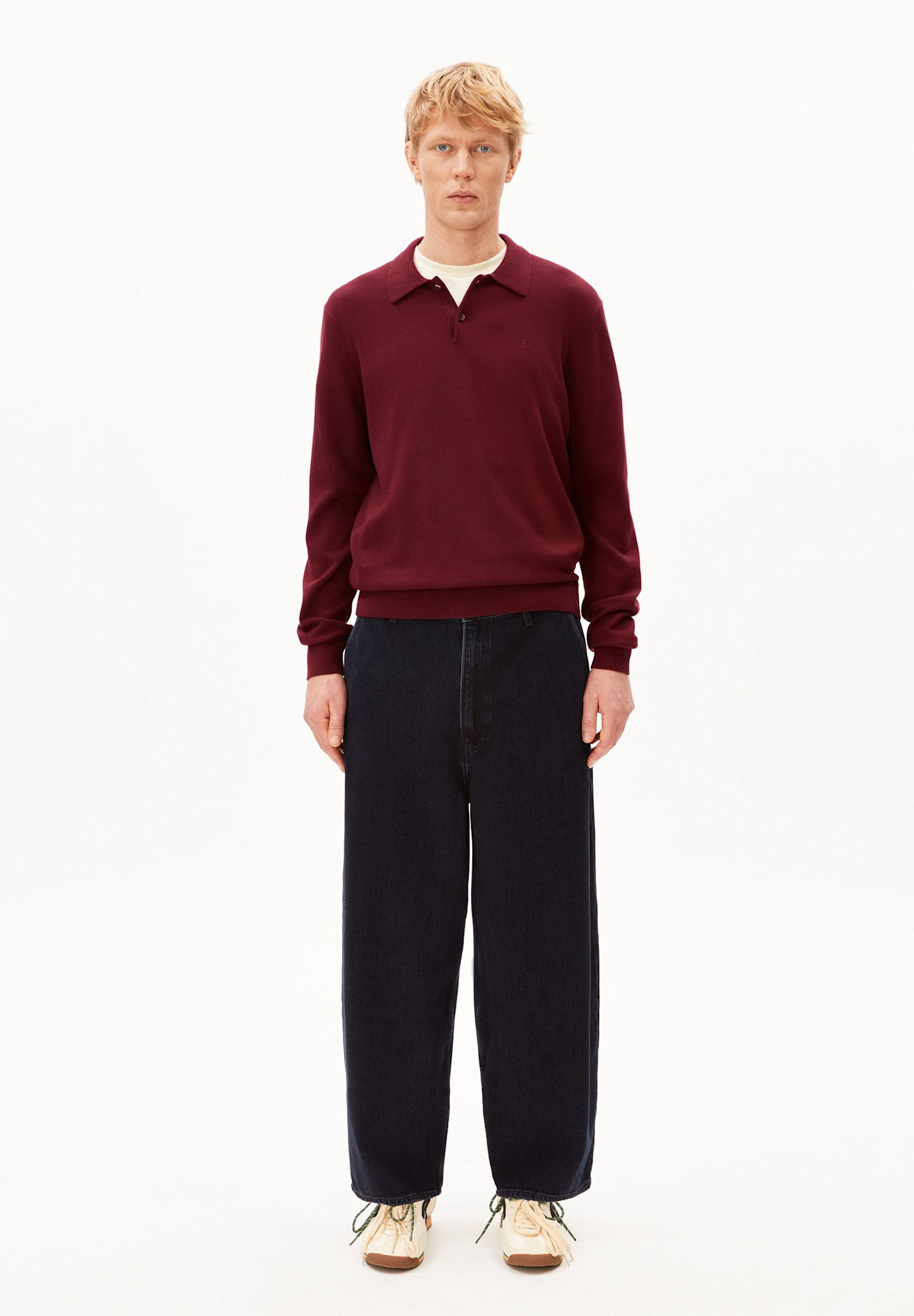 Armedangels Armedangels, Knit LS Poloshirt, velvet red, XL