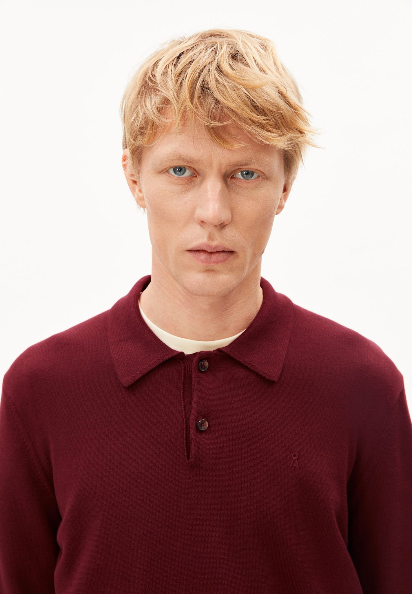 Armedangels Armedangels, Knit LS Poloshirt, velvet red, L