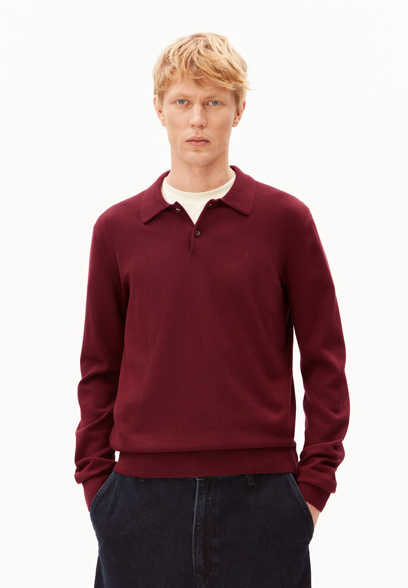 Armedangels Armedangels, Knit LS Poloshirt, velvet red, L