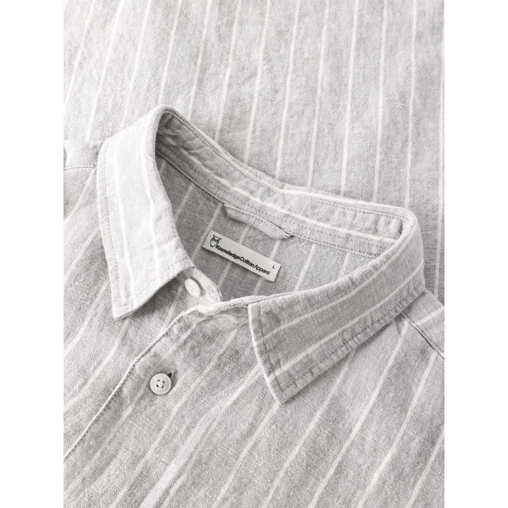 KnowledgeCotton Apparel KnowledgeCotton, Relaxed Linen Stripe SS Shirt, grey, L