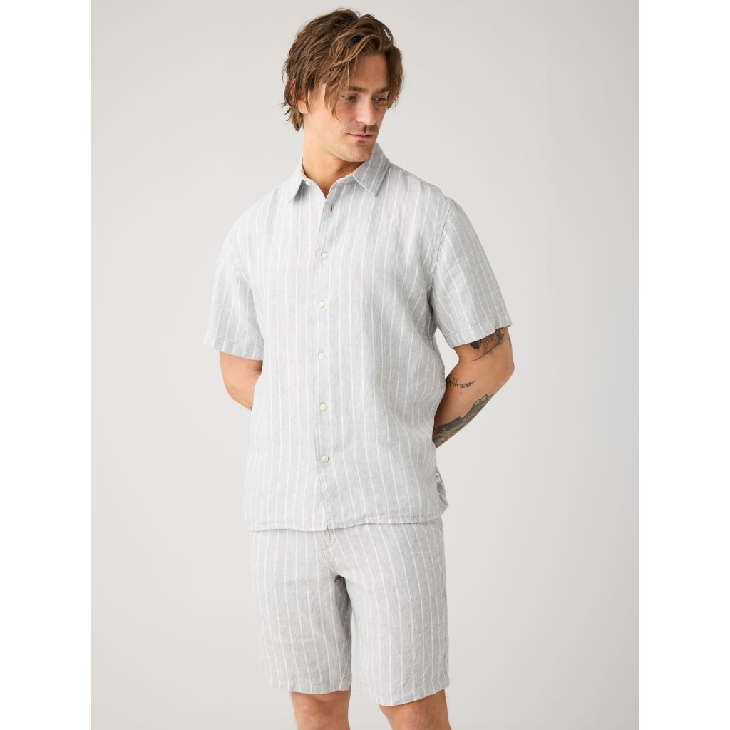 KnowledgeCotton Apparel KnowledgeCotton, Relaxed Linen Stripe SS Shirt, grey, M