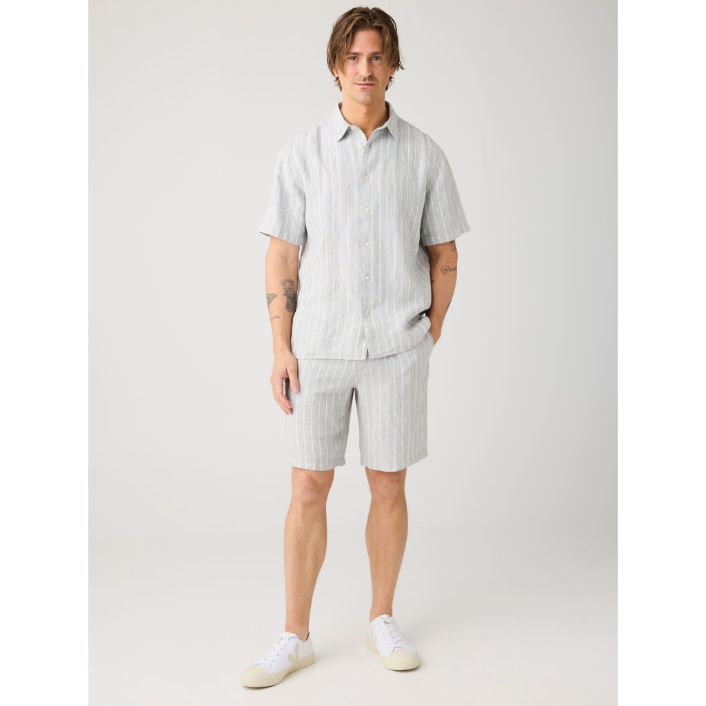KnowledgeCotton Apparel KnowledgeCotton, Relaxed Linen Stripe SS Shirt, grey, M