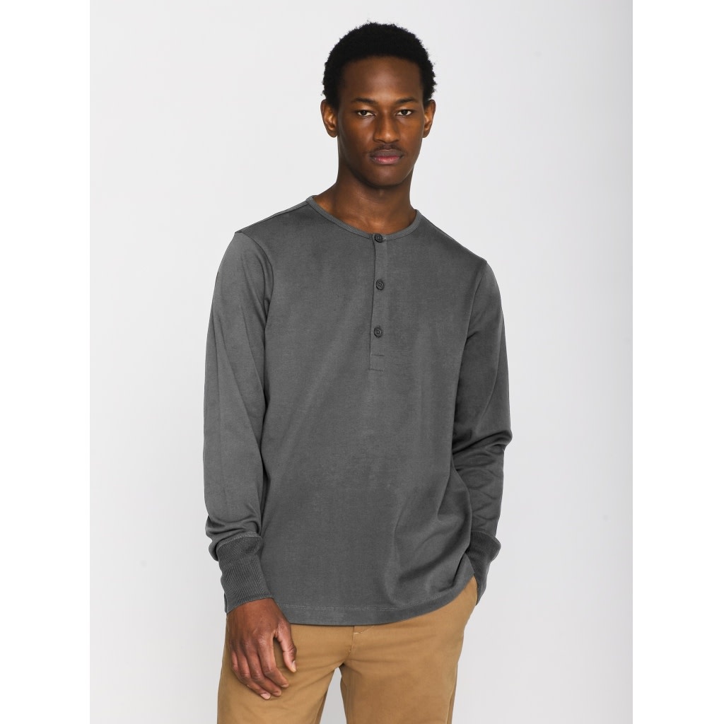 KnowledgeCotton Apparel KnowledgeCotton, Heavy Jersey Henley LS, dark grey mel., XL