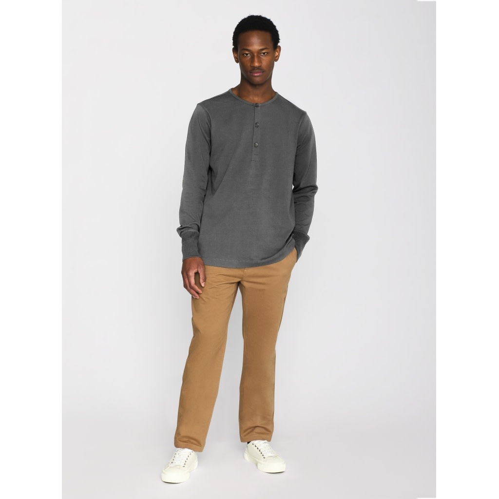KnowledgeCotton Apparel KnowledgeCotton, Heavy Jersey Henley LS, dark grey mel., L
