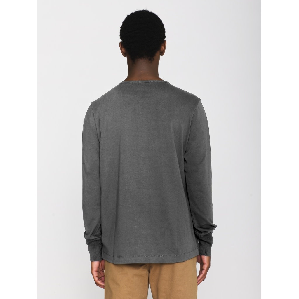 KnowledgeCotton Apparel KnowledgeCotton, Heavy Jersey Henley LS, dark grey mel., M
