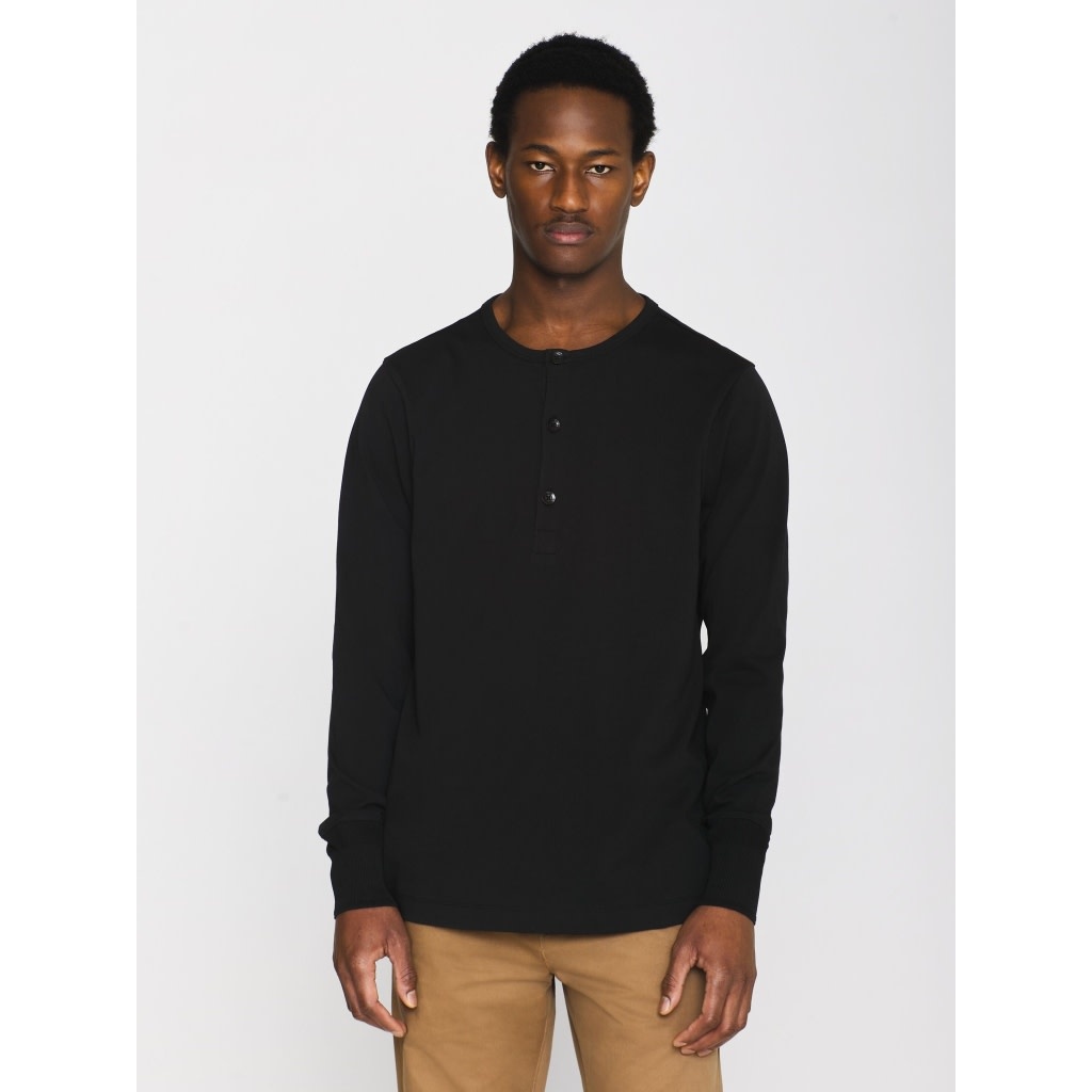KnowledgeCotton Apparel KnowledgeCotton, Heavy Jersey Henley LS, black jet, XL