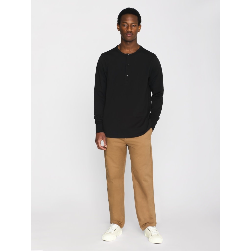 KnowledgeCotton Apparel KnowledgeCotton, Heavy Jersey Henley LS, black jet, XL