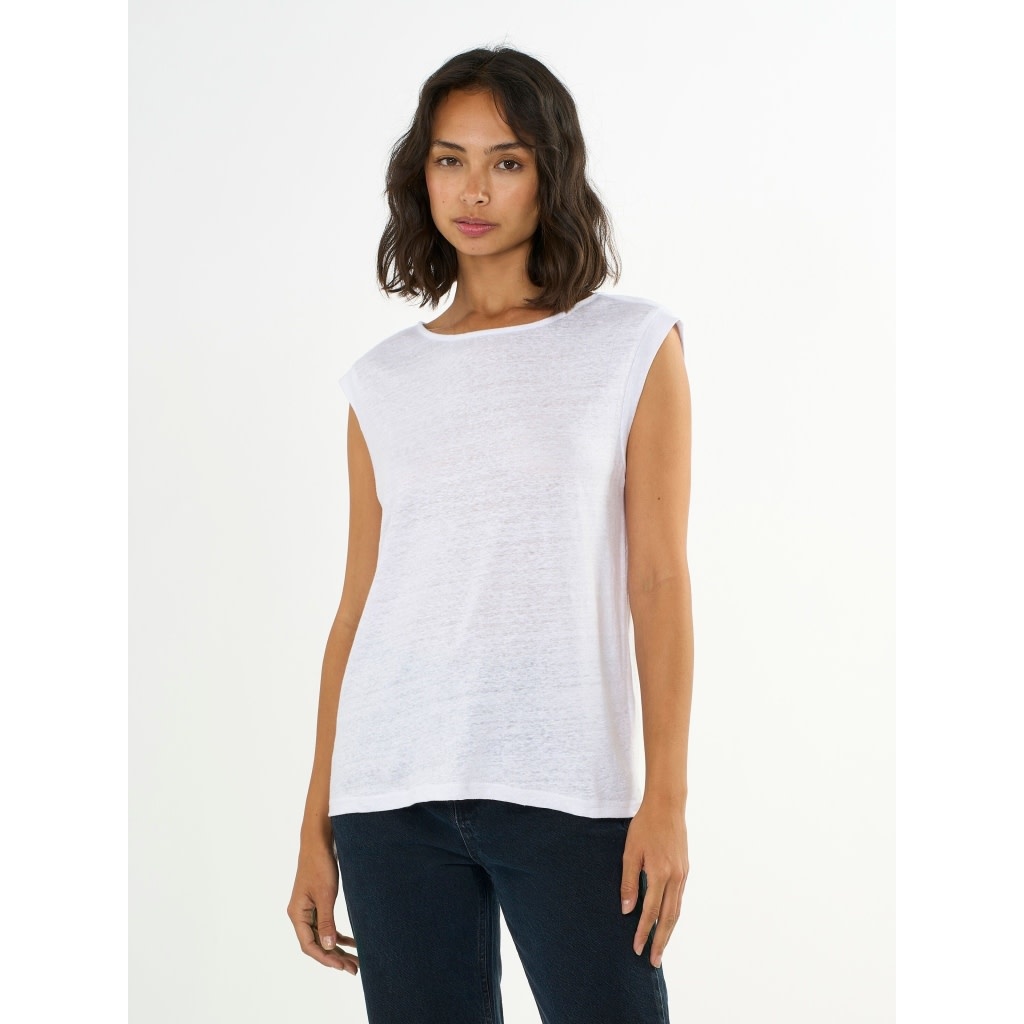 KnowledgeCotton Apparel KnowledgeCotton, Linen Sleeveless T-Shirt, bright white, M
