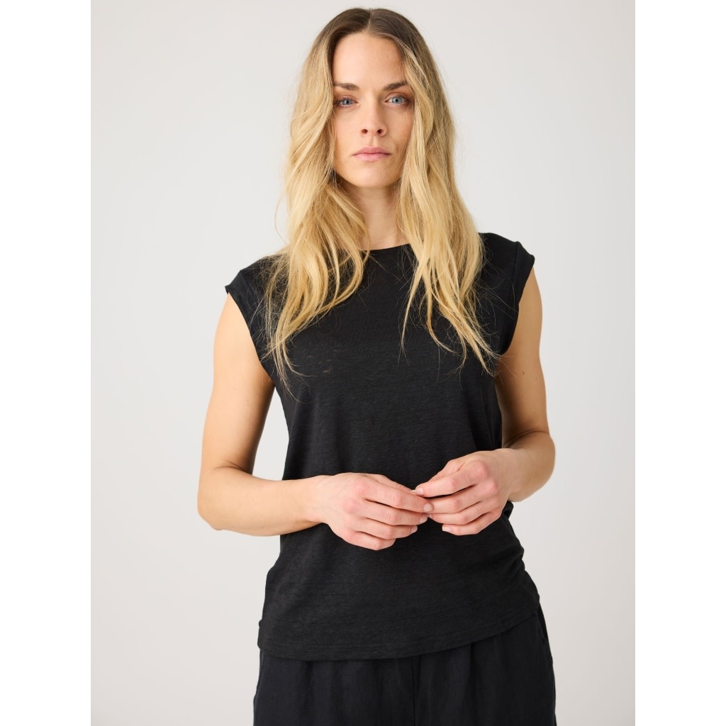 KnowledgeCotton Apparel KnowledgeCotton, Linen Sleeveless T-Shirt, black jet, M