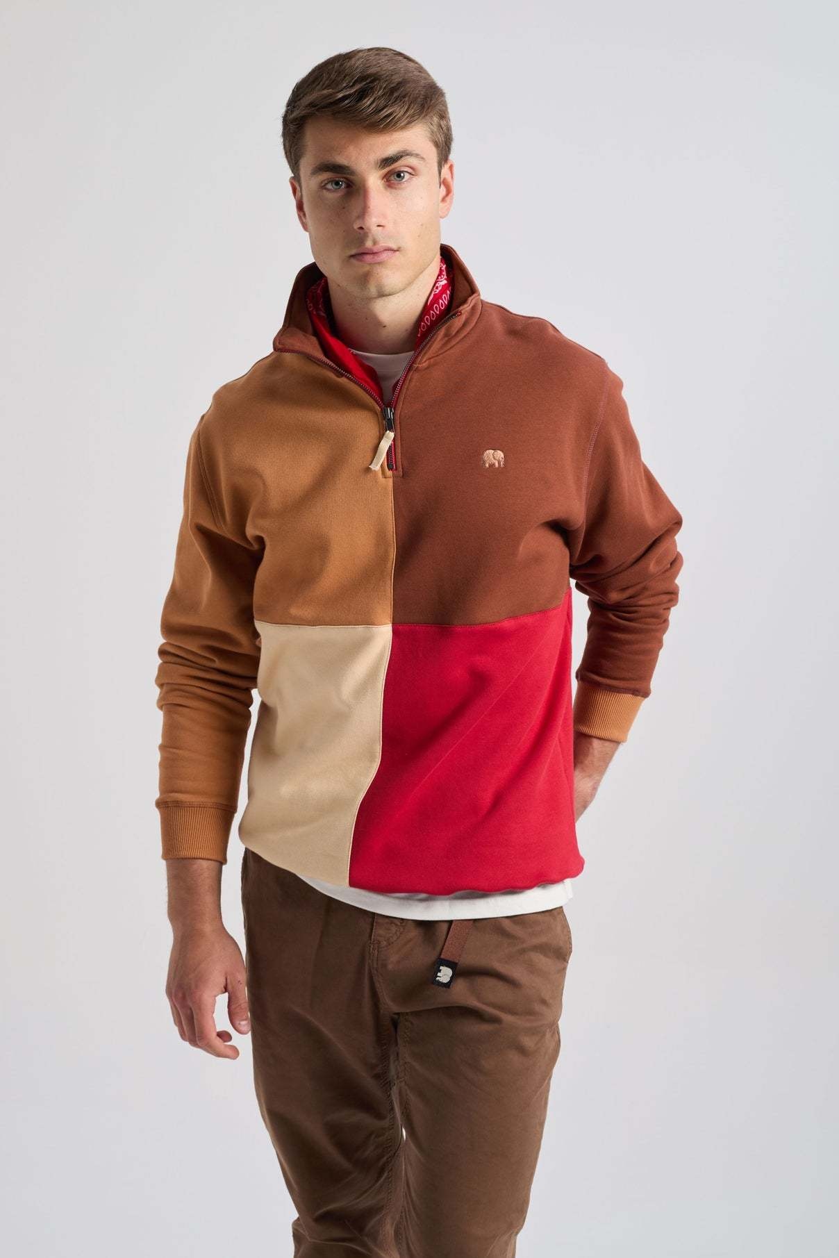 Trendsplant Trendsplant, Color Block Zip  Sweatshirt, equestrian red, XL