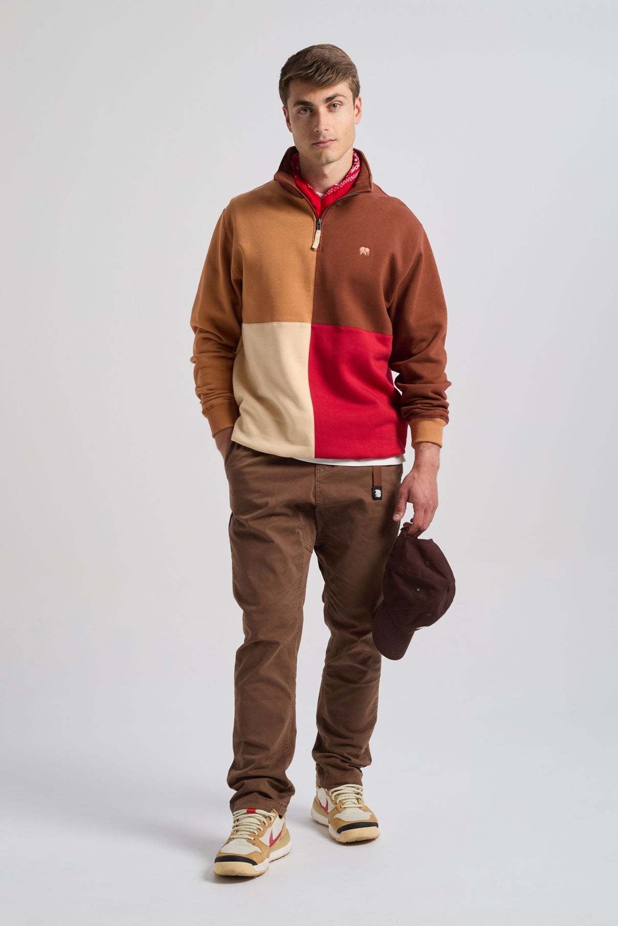 Trendsplant Trendsplant, Color Block Zip  Sweatshirt, equestrian red, L