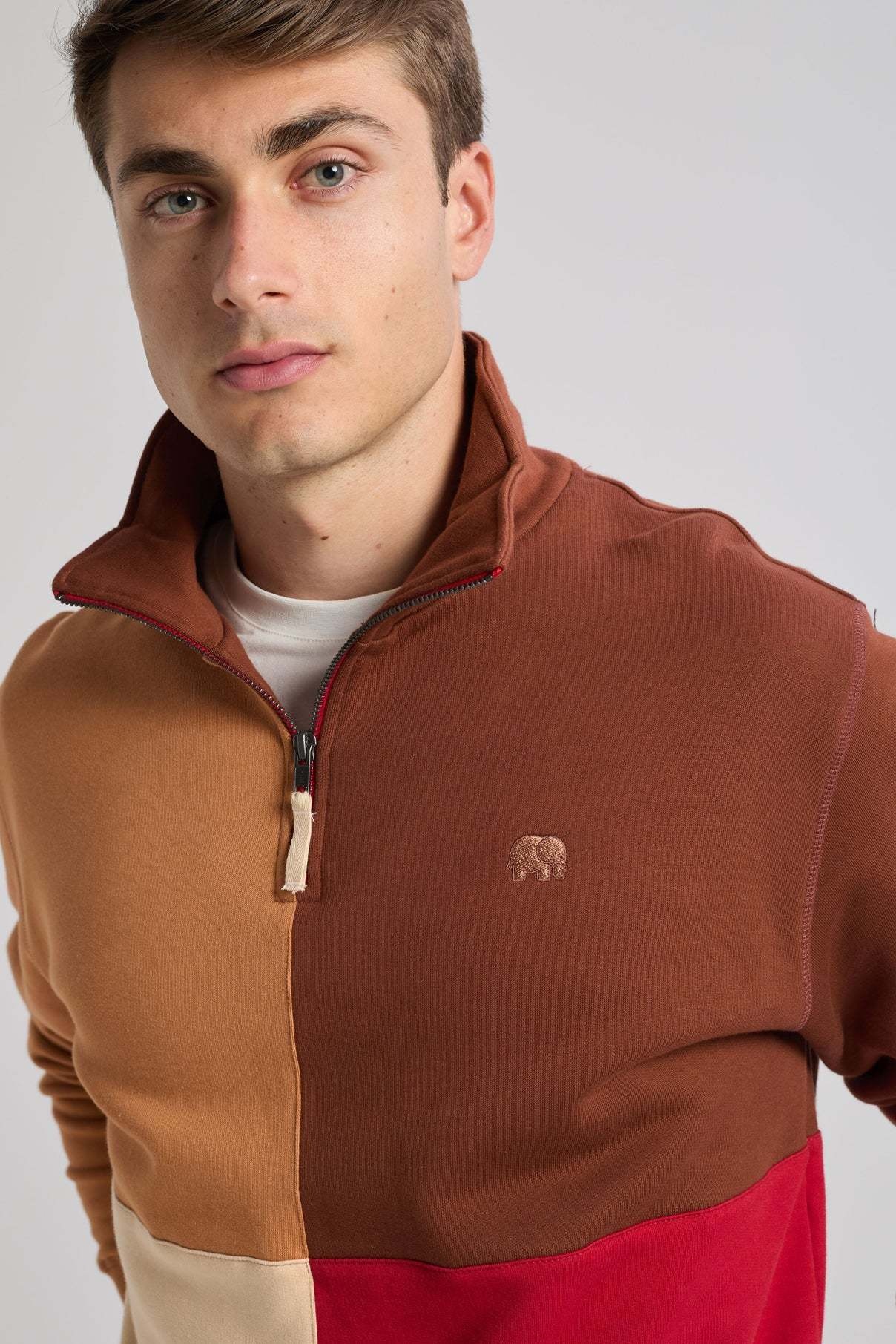 Trendsplant Trendsplant, Color Block Zip  Sweatshirt, equestrian red, S