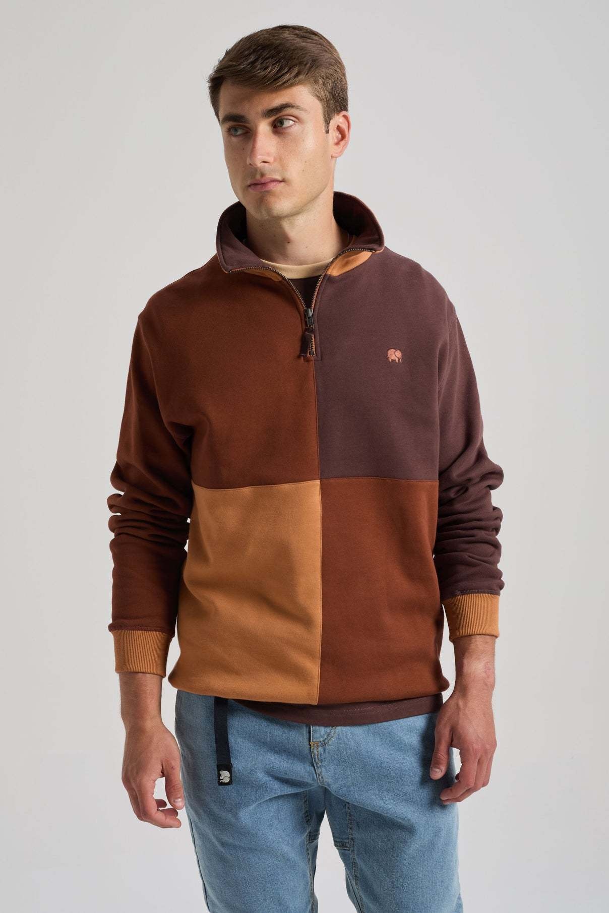 Trendsplant Trendsplant, Color Block Zip  Sweatshirt, cherry mahogany, L