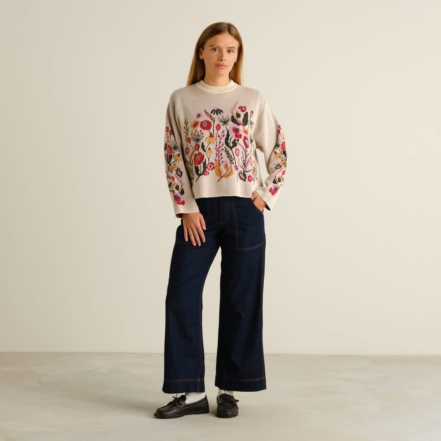 Dedicated Dedicated, Sweater Limhamn Flower, whitecap gray, S