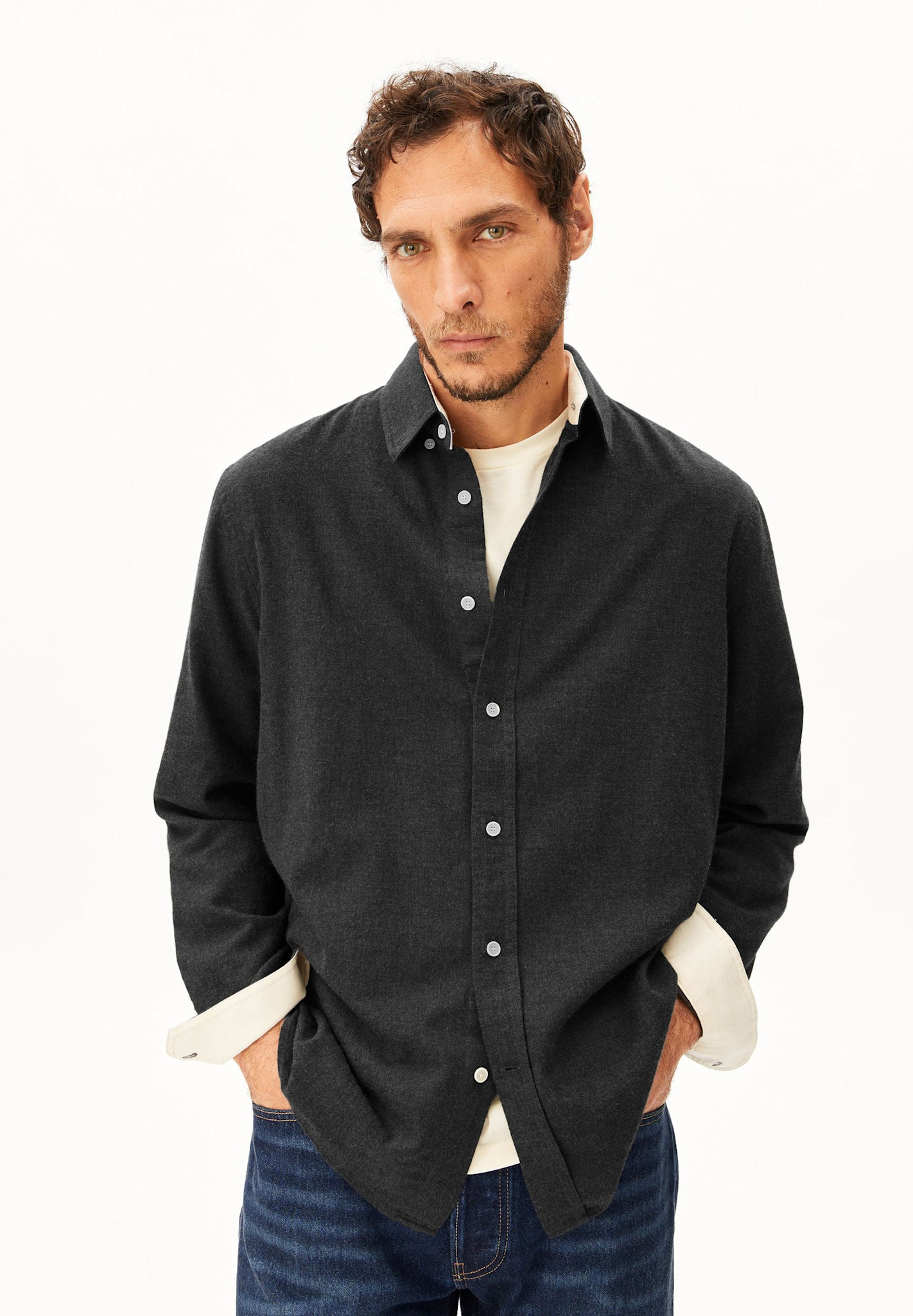 Armedangels Armedangels, Araamo Flannel Shirt, anthrazit mel., M
