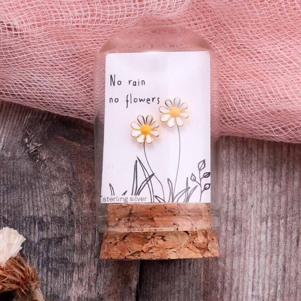 Attic Creations Attic Creations, No Rain No Flowers, enamel daisy silver