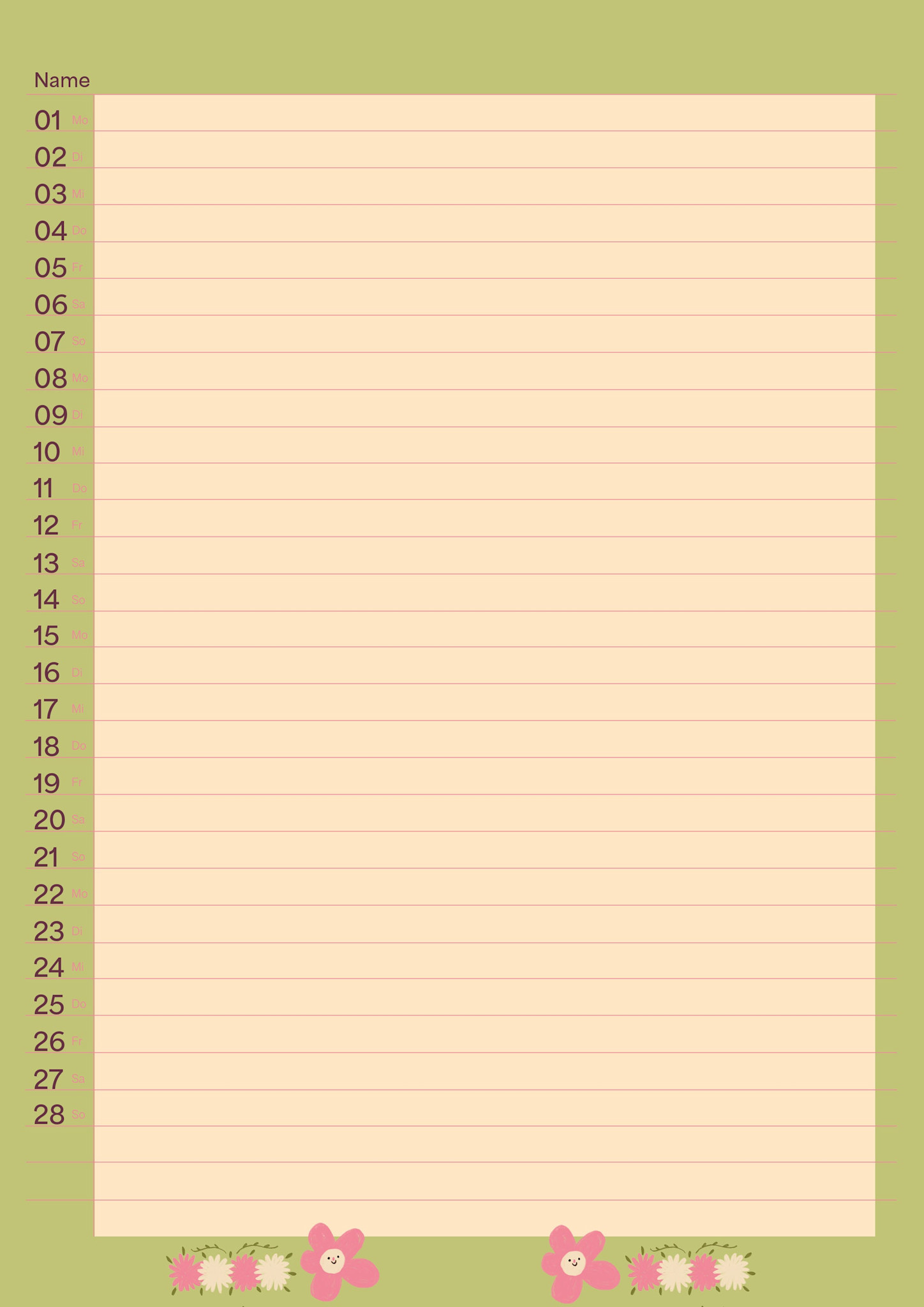 Slinga Slinga, Kalender, Planer mit Platz 2027