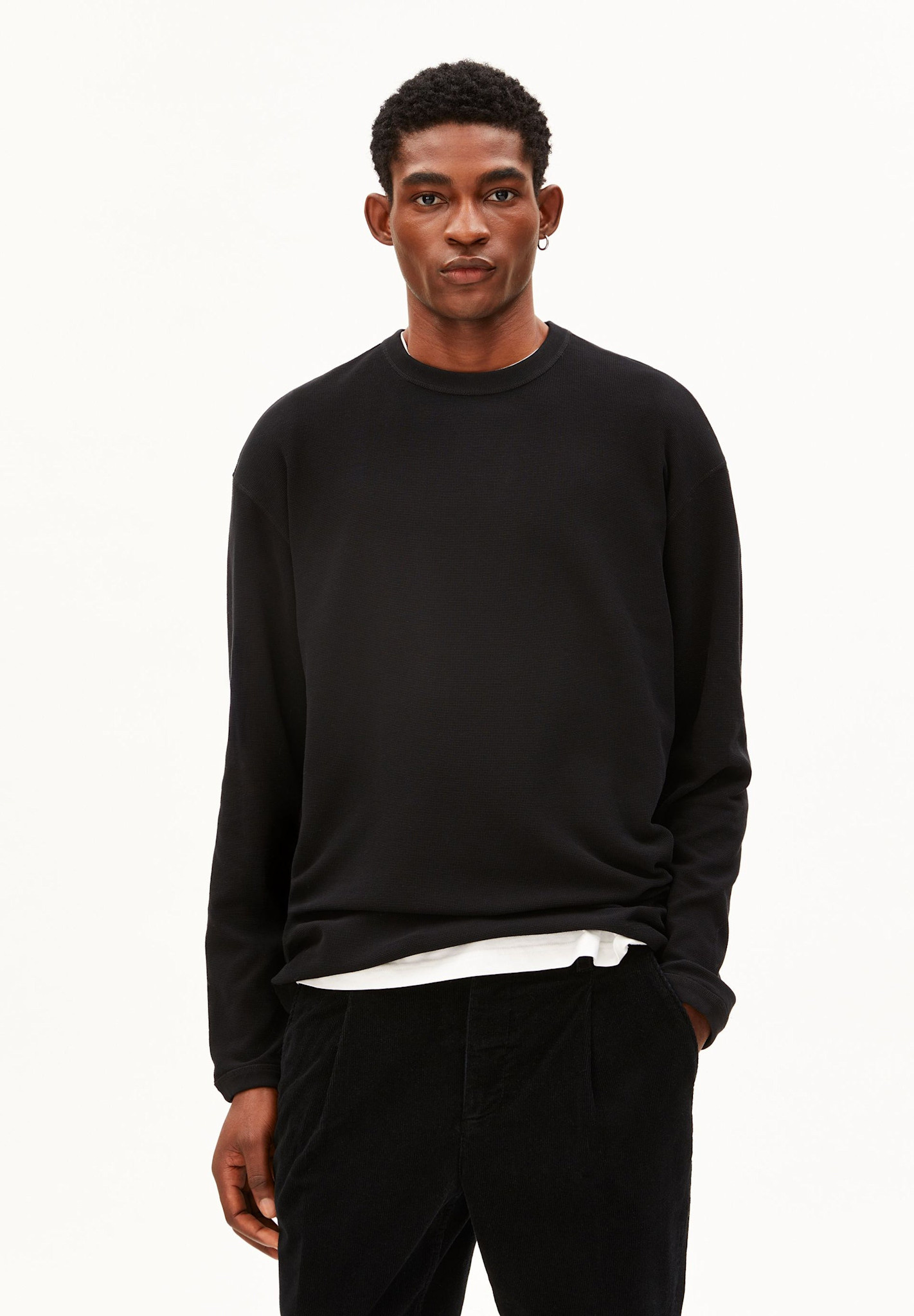 Armedangels Armedangels, Maarkos Waffle LS, black, S