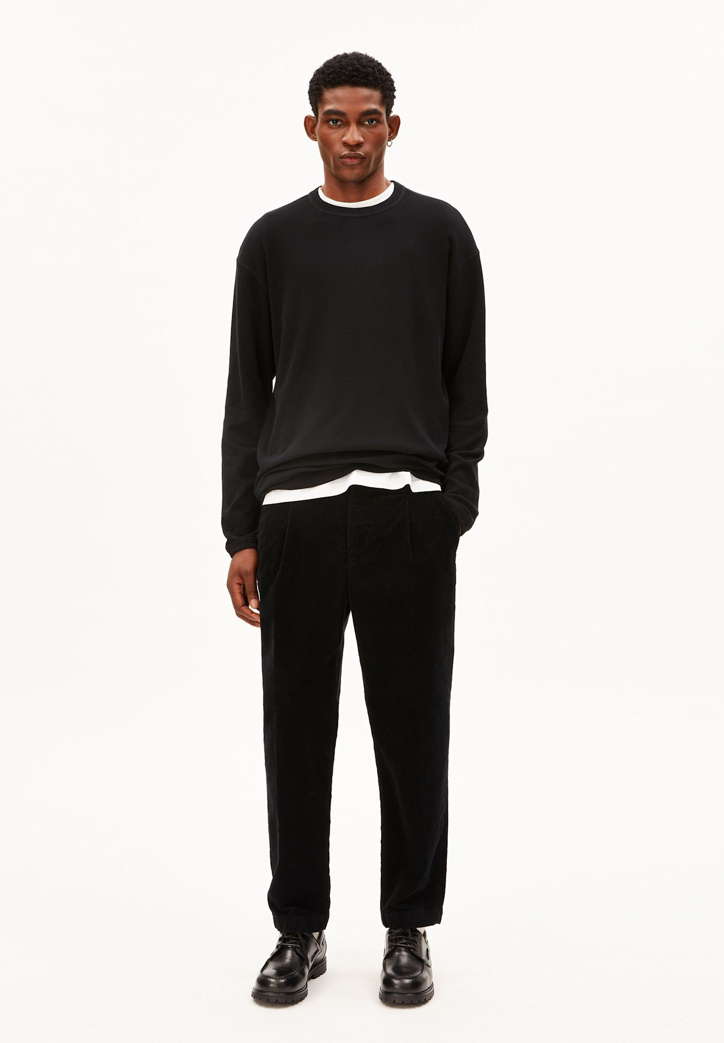 Armedangels Armedangels, Maarkos Waffle LS, black, S