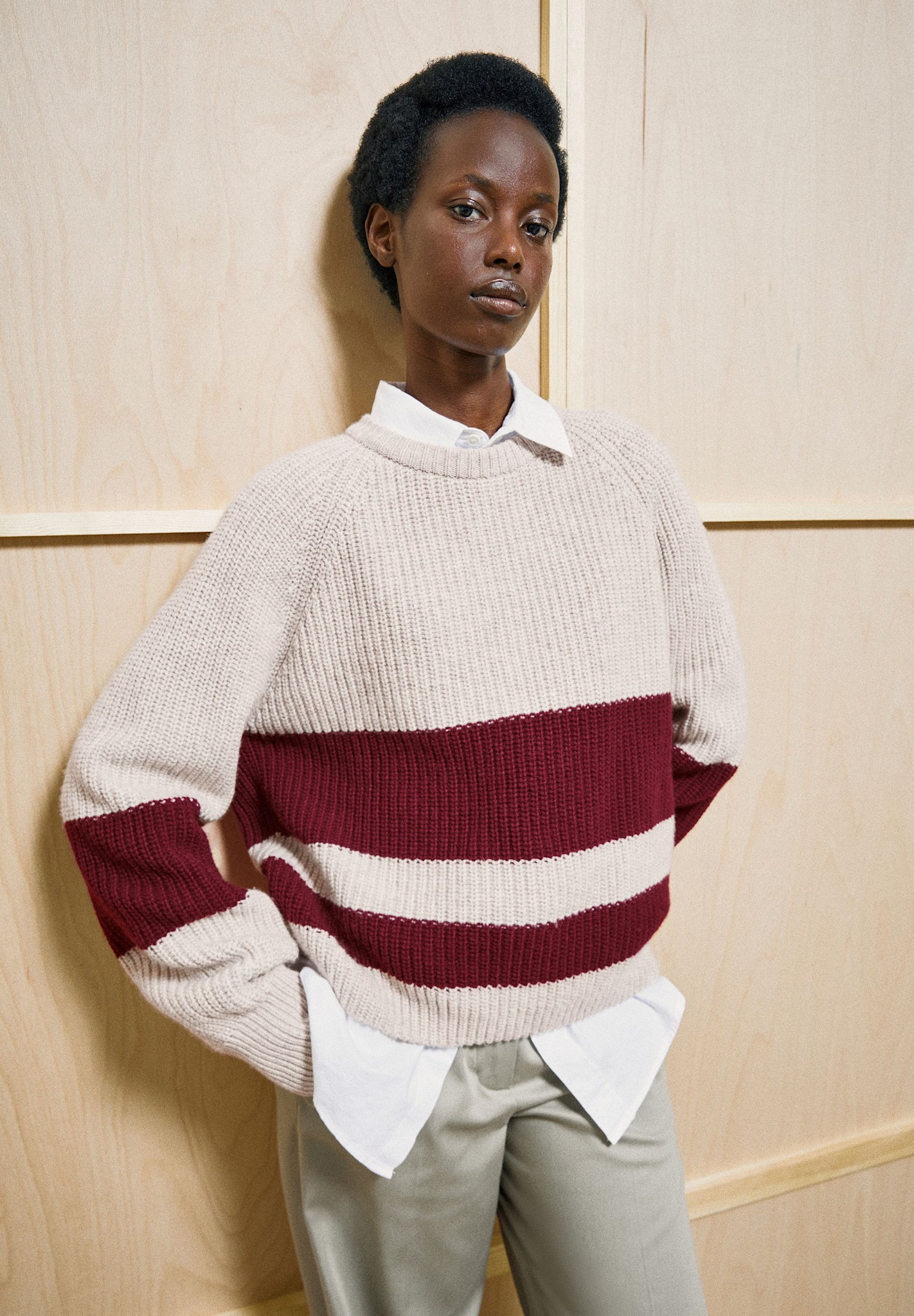 Armedangels Armedangels, Rib Striped Sweater, honey mel.-velvet red, XS