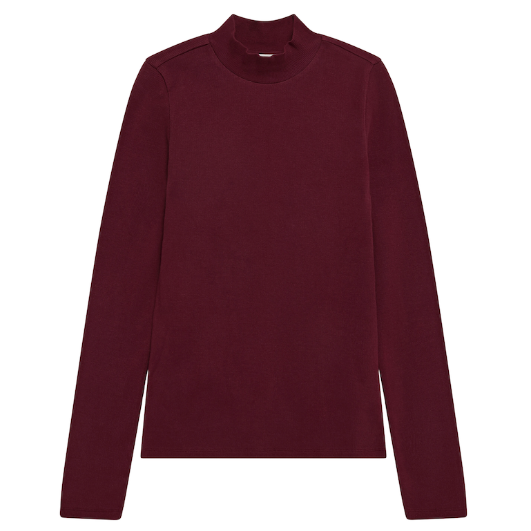 KnowledgeCotton Apparel KnowledgeCotton, Rib High Neck LS, burgundy, XS