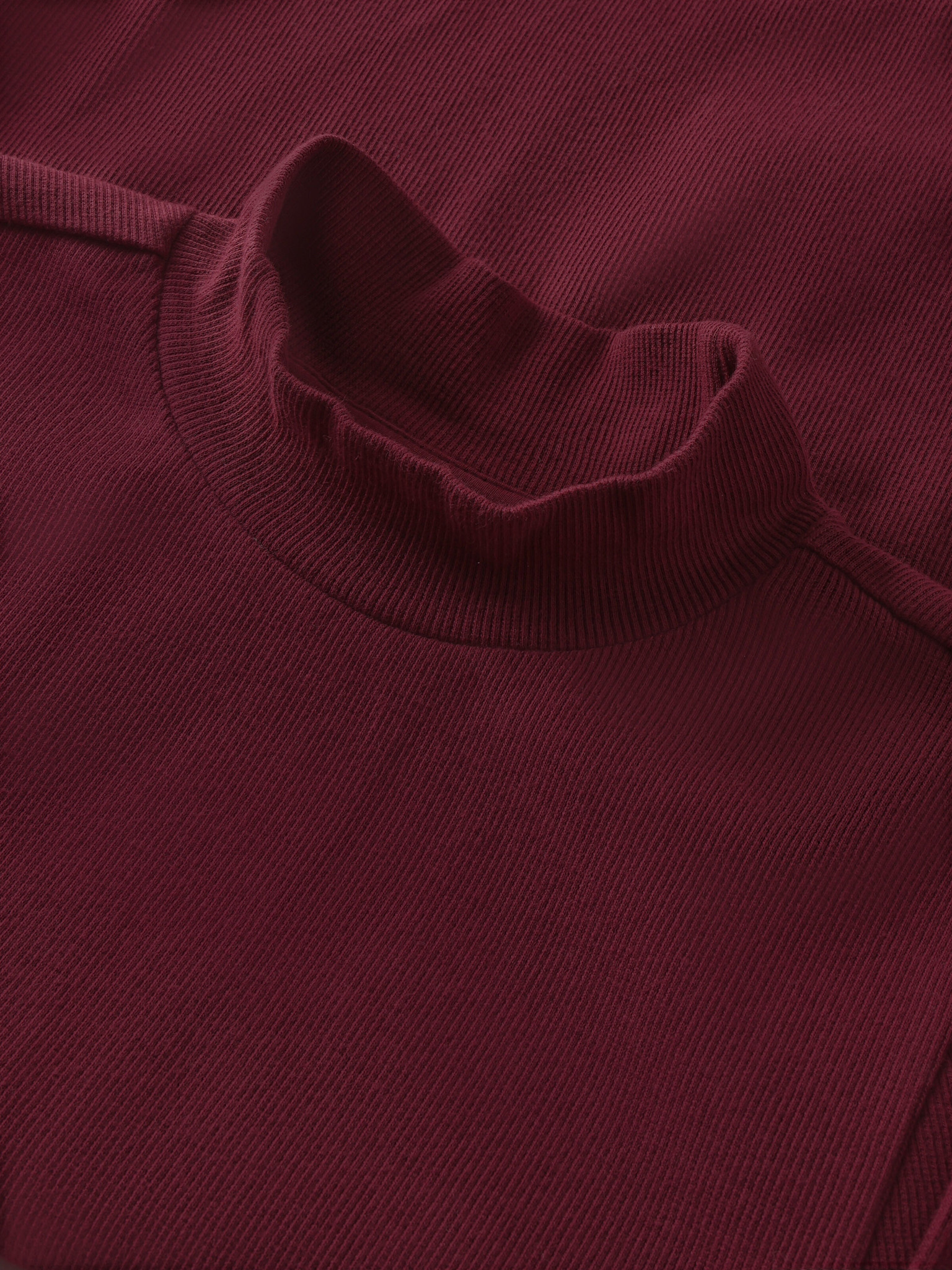 KnowledgeCotton Apparel KnowledgeCotton, Rib High Neck LS, burgundy, XS