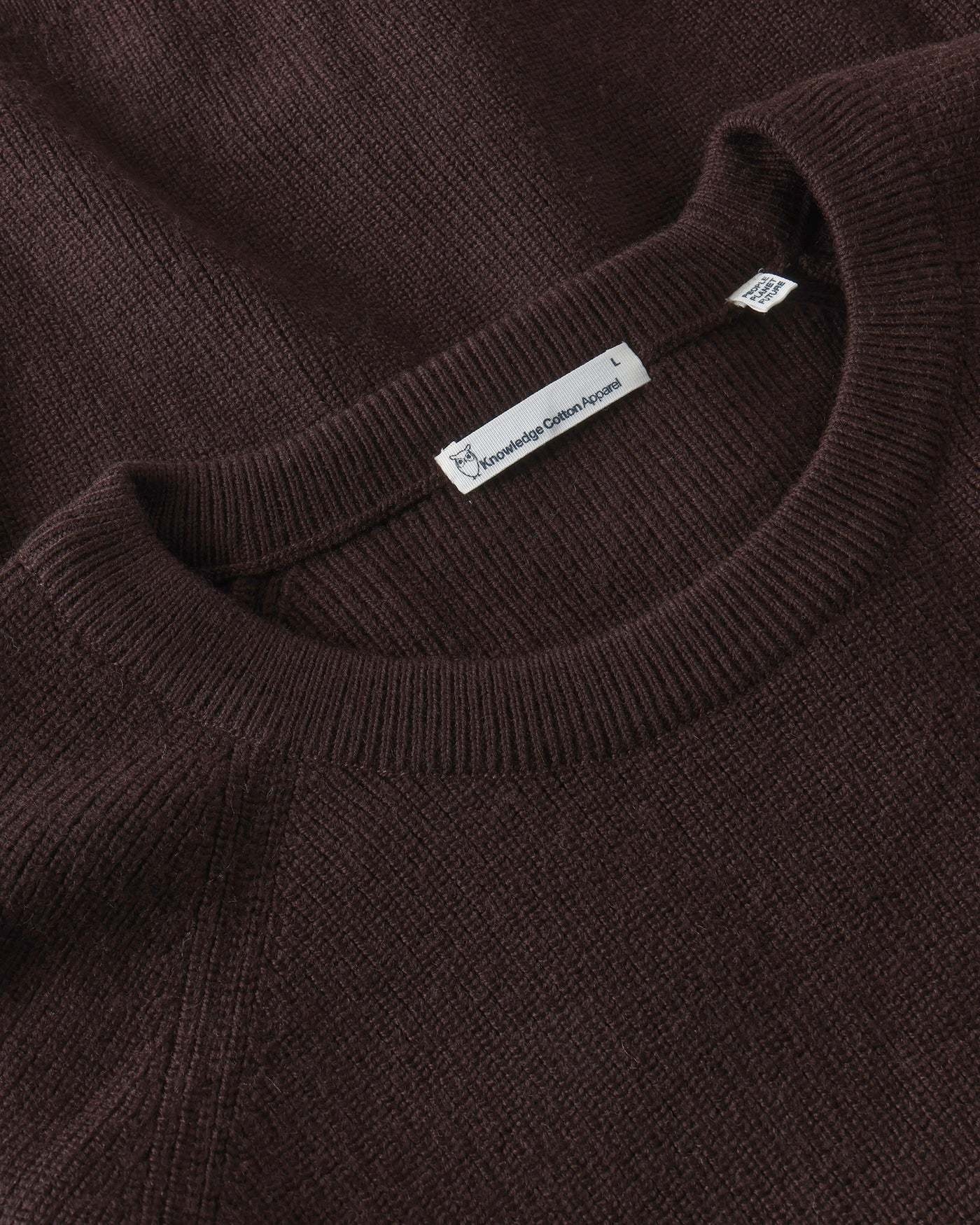 KnowledgeCotton Apparel KnowledgeCotton, O-Neck Merino Wool, chocolate, S