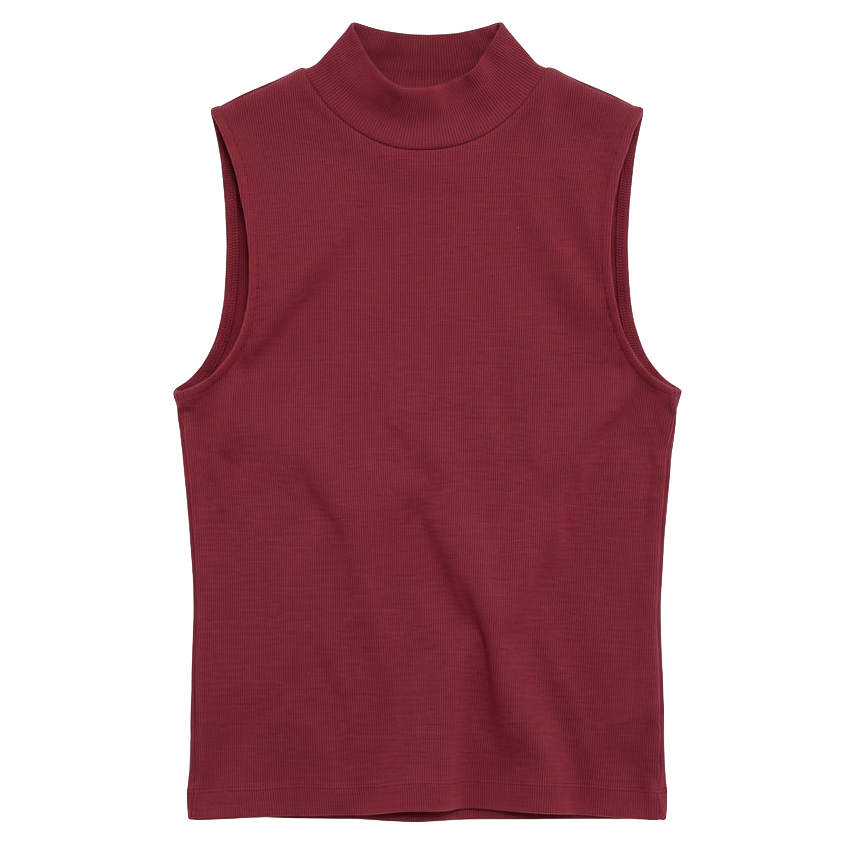 KnowledgeCotton Apparel KnowledgeCotton, High Neck Rib Top, burgundy, XS