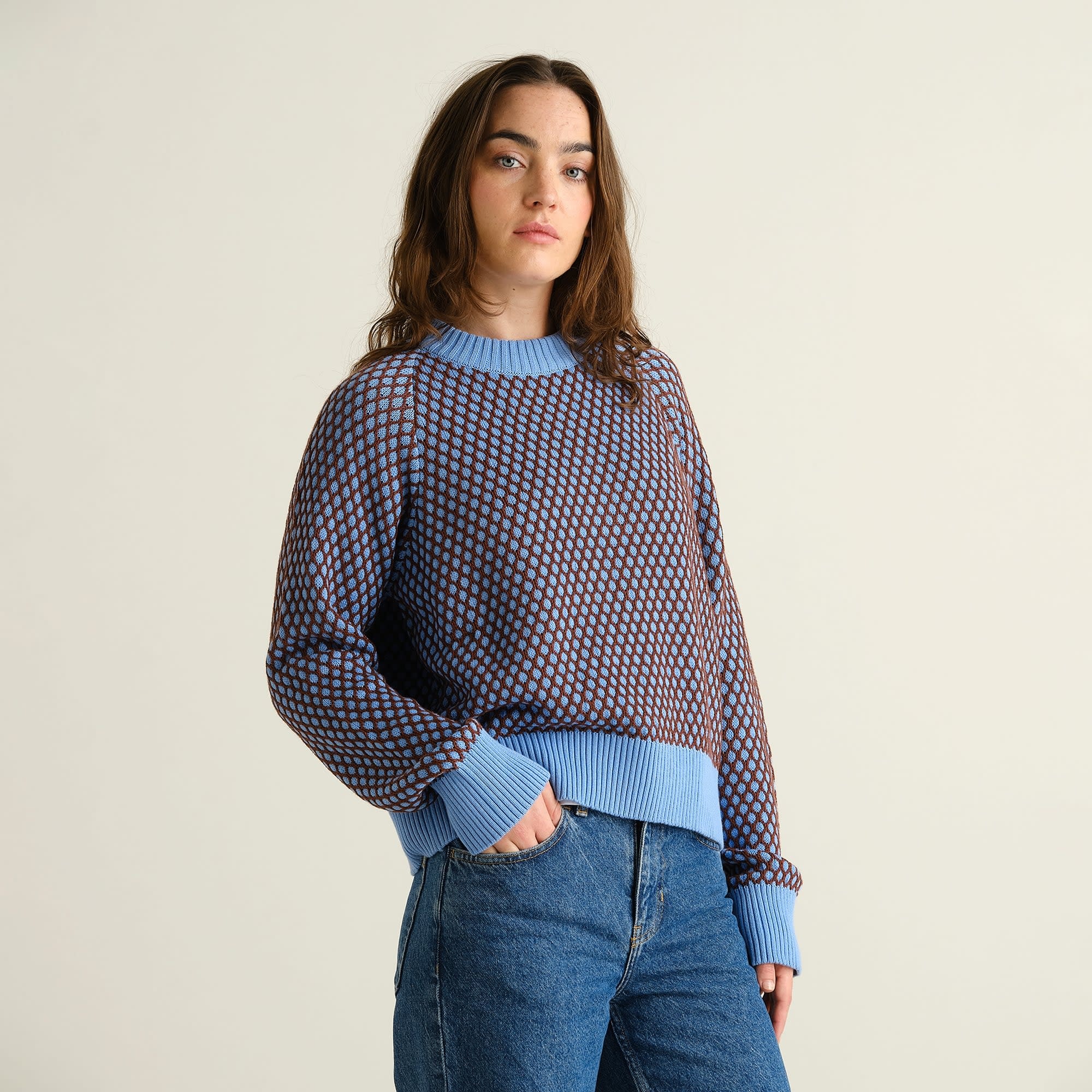 Dedicated Dedicated, Husie Bubble Knit, cornflower/cappuccino, L
