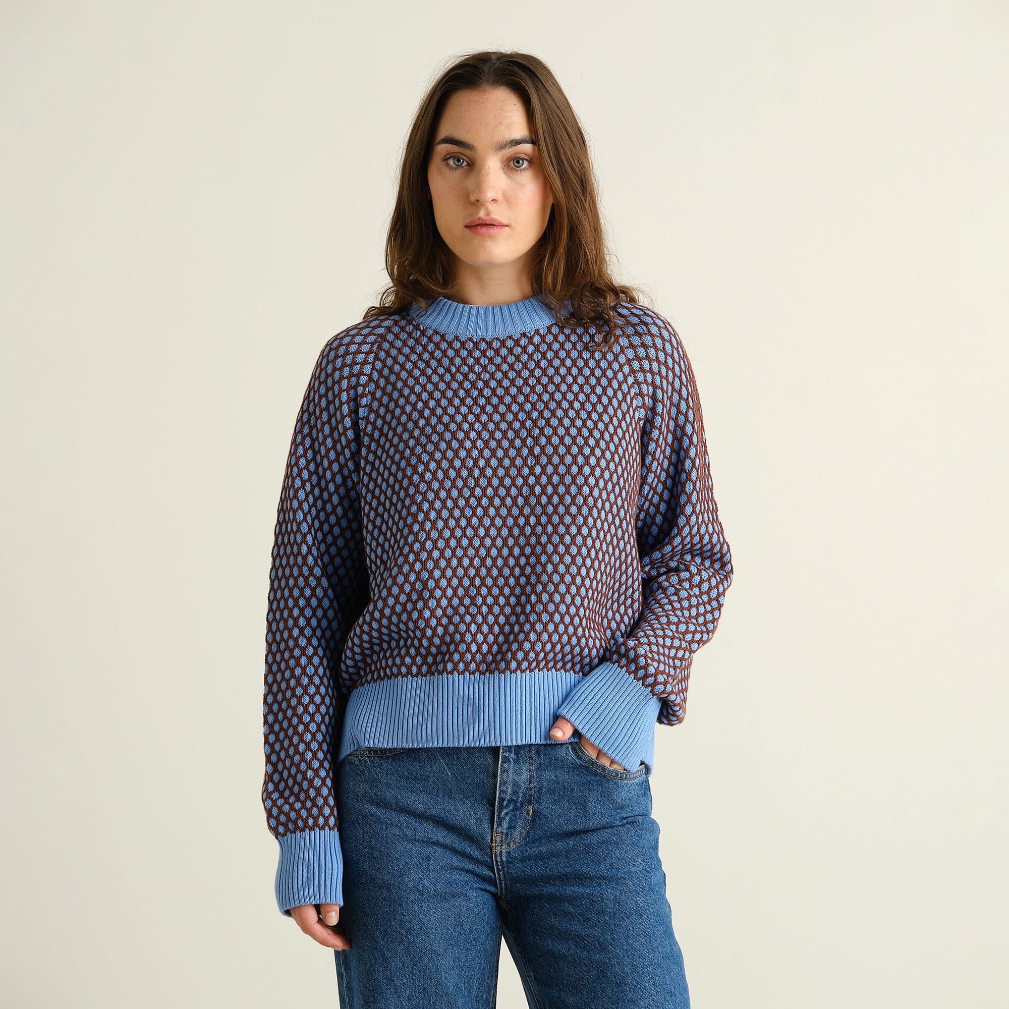Dedicated Dedicated, Husie Bubble Knit, cornflower/cappuccino, XS