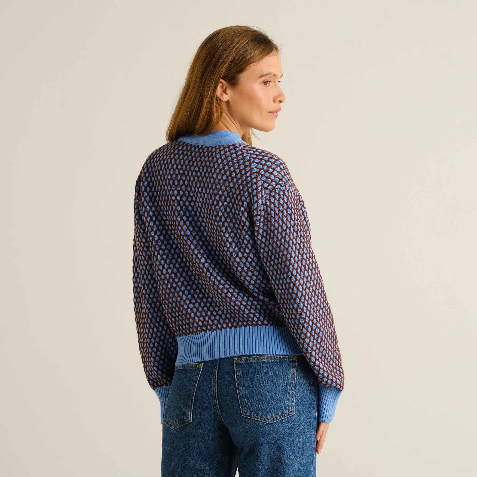 Dedicated Dedicated, Kanan Bubble Knit, cornflower/cappuccino, L