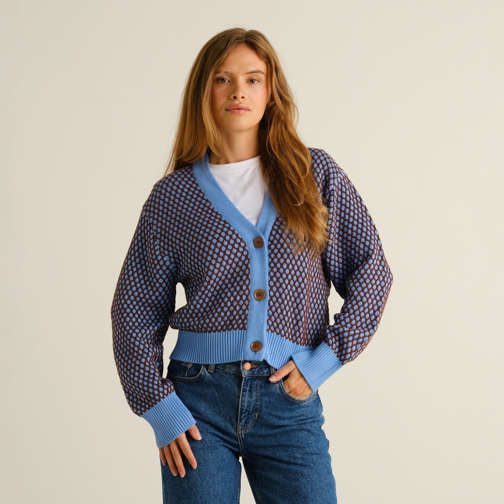 Dedicated Dedicated, Kanan Bubble Knit, cornflower/cappuccino, M