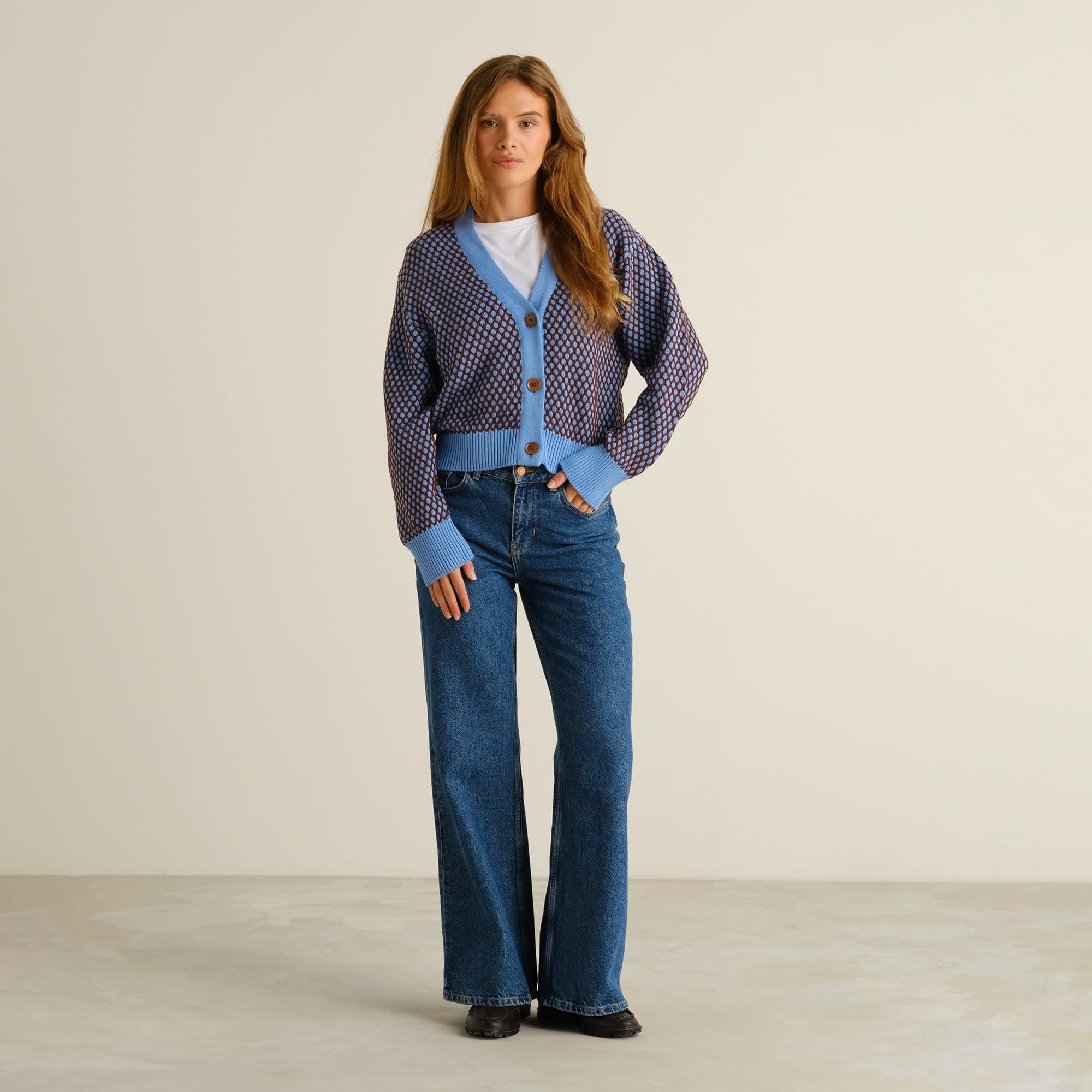 Dedicated Dedicated, Kanan Bubble Knit, cornflower/cappuccino, S