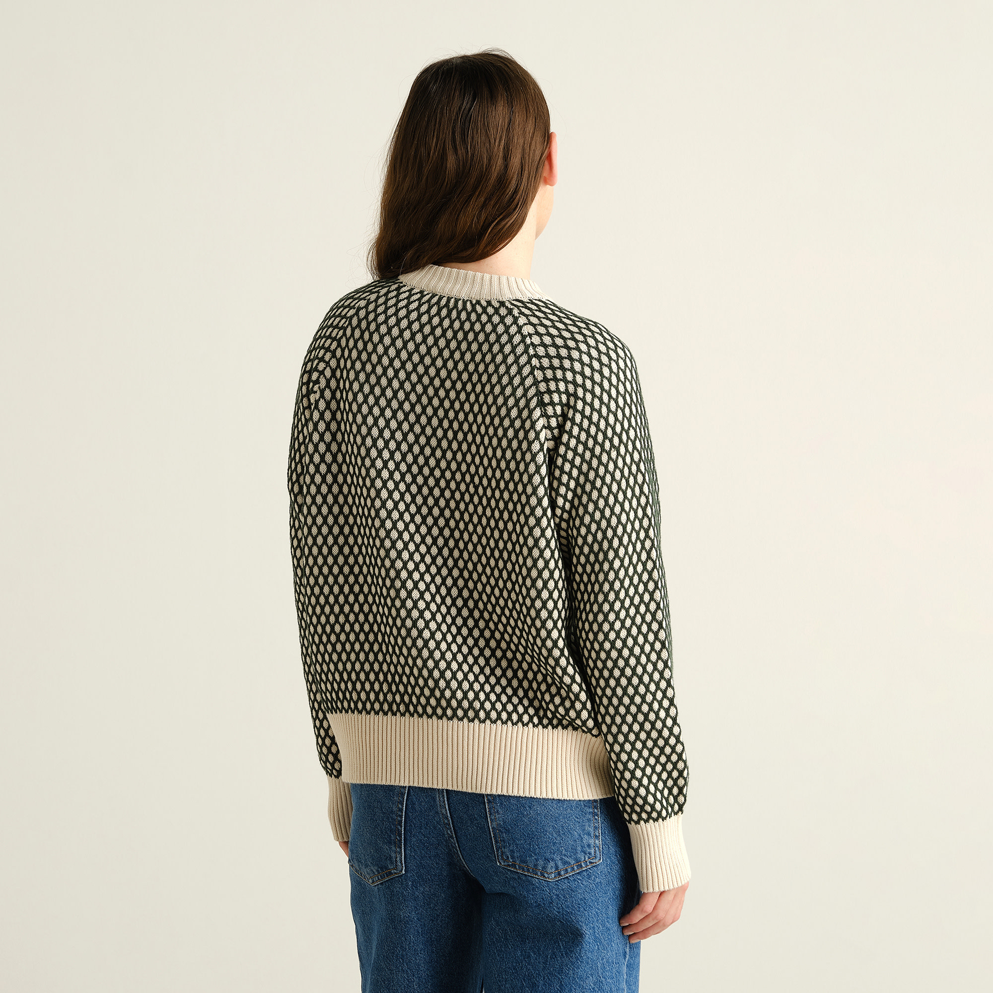 Dedicated Dedicated, Husie Bubble Knit, dark green/vanilla white, L