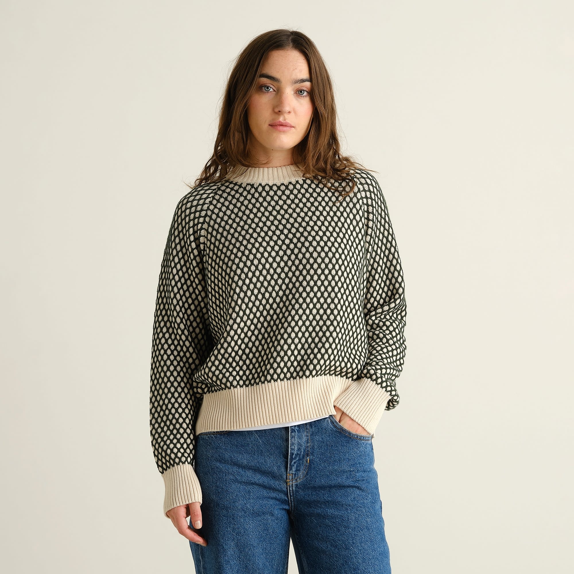 Dedicated Dedicated, Husie Bubble Knit, dark green/vanilla white, S
