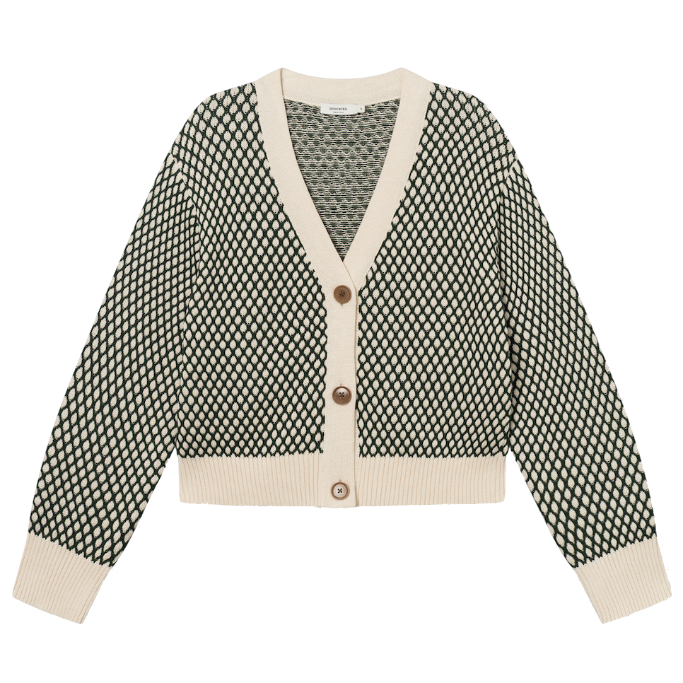 Dedicated Dedicated, Kanan Bubble Knit, dark green/vanilla white, L