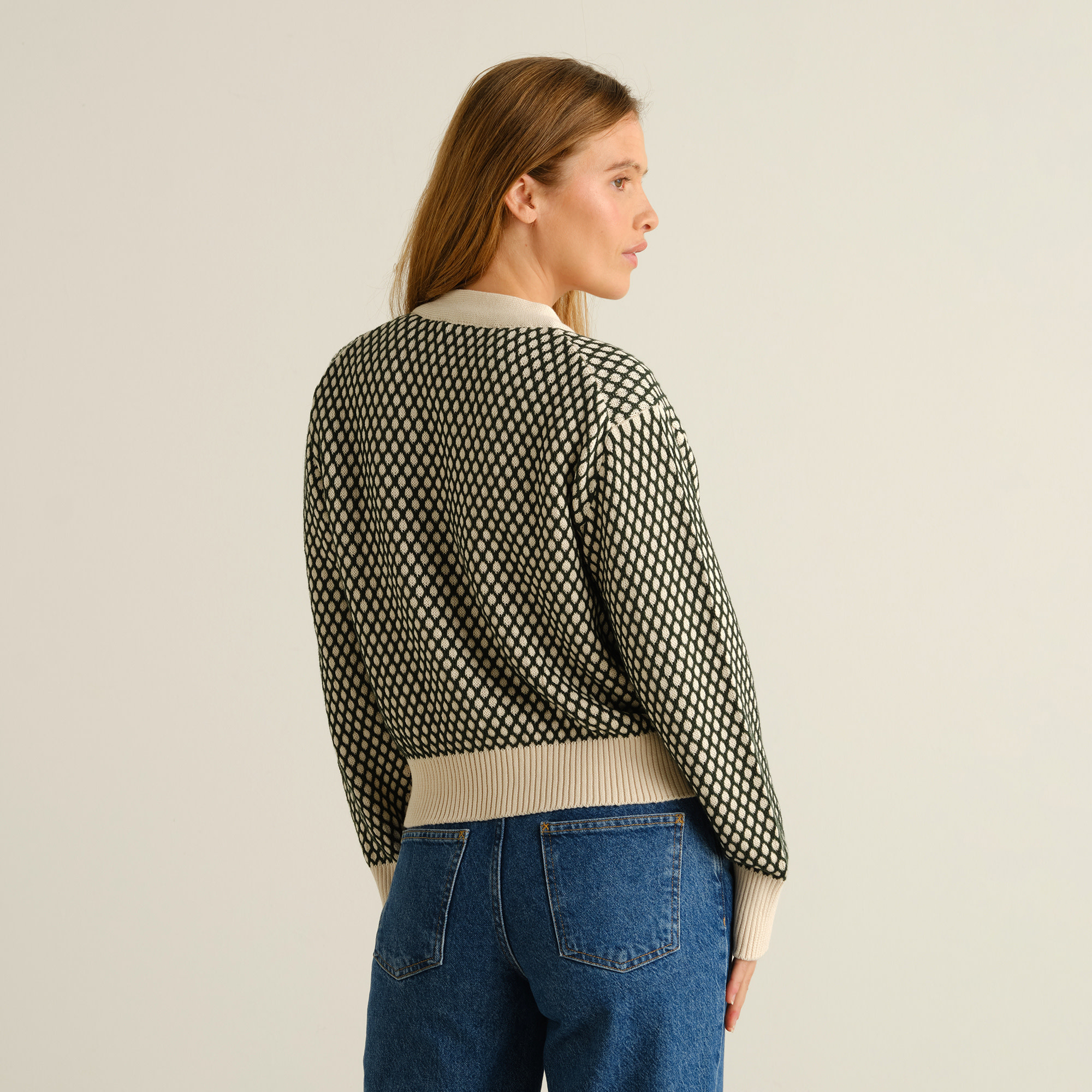 Dedicated Dedicated, Kanan Bubble Knit, dark green/vanilla white, L