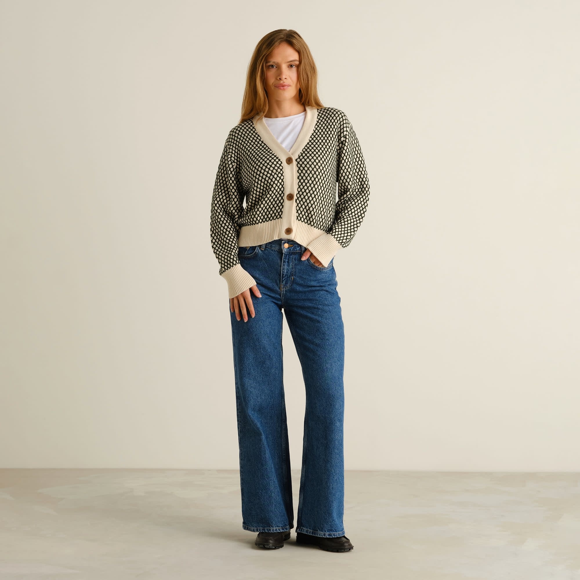 Dedicated Dedicated, Kanan Bubble Knit, dark green/vanilla white, XS