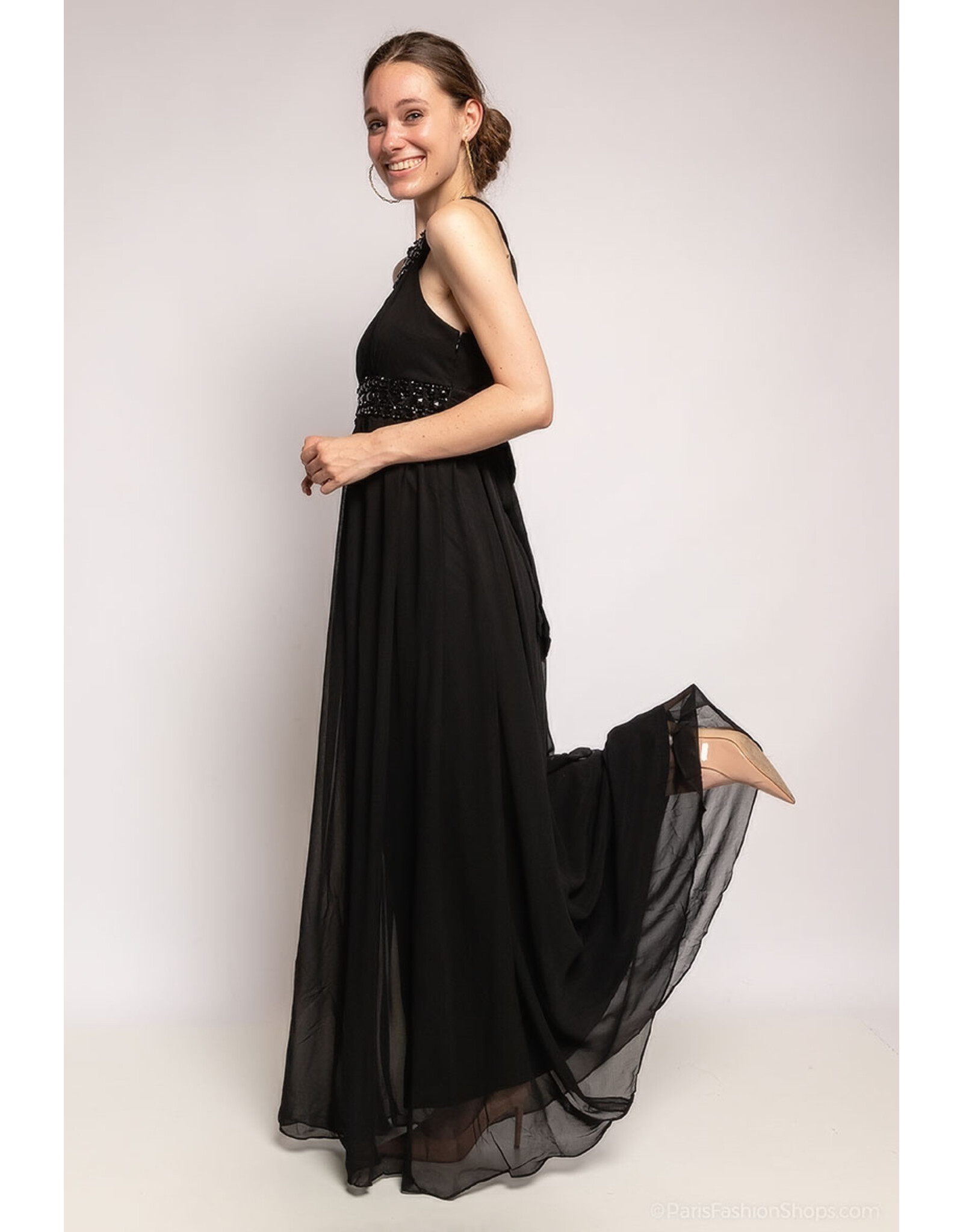 Paris Es'tyl 1313 - Long Halter Neck Silk blend chiffon dress