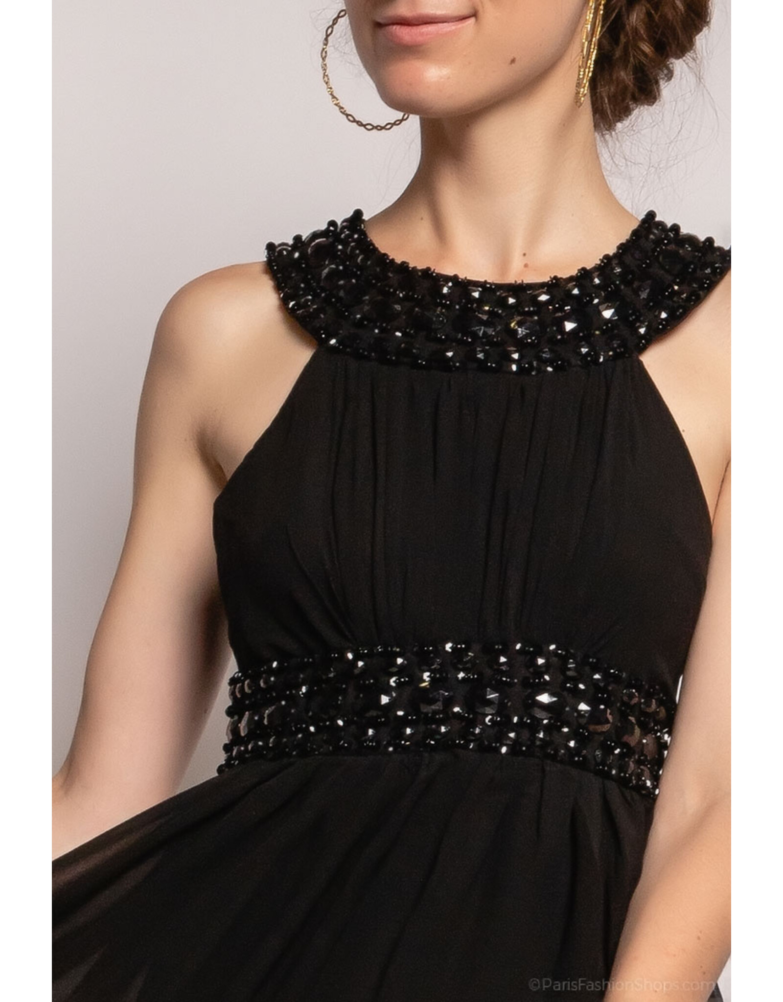 Paris Es'tyl 1313 - Long Halter Neck Silk blend chiffon dress
